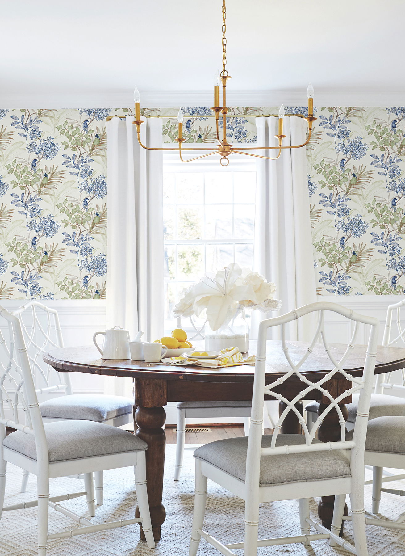 Handpainted Songbird Green & Blue Peel & Stick Wallpaper large image 