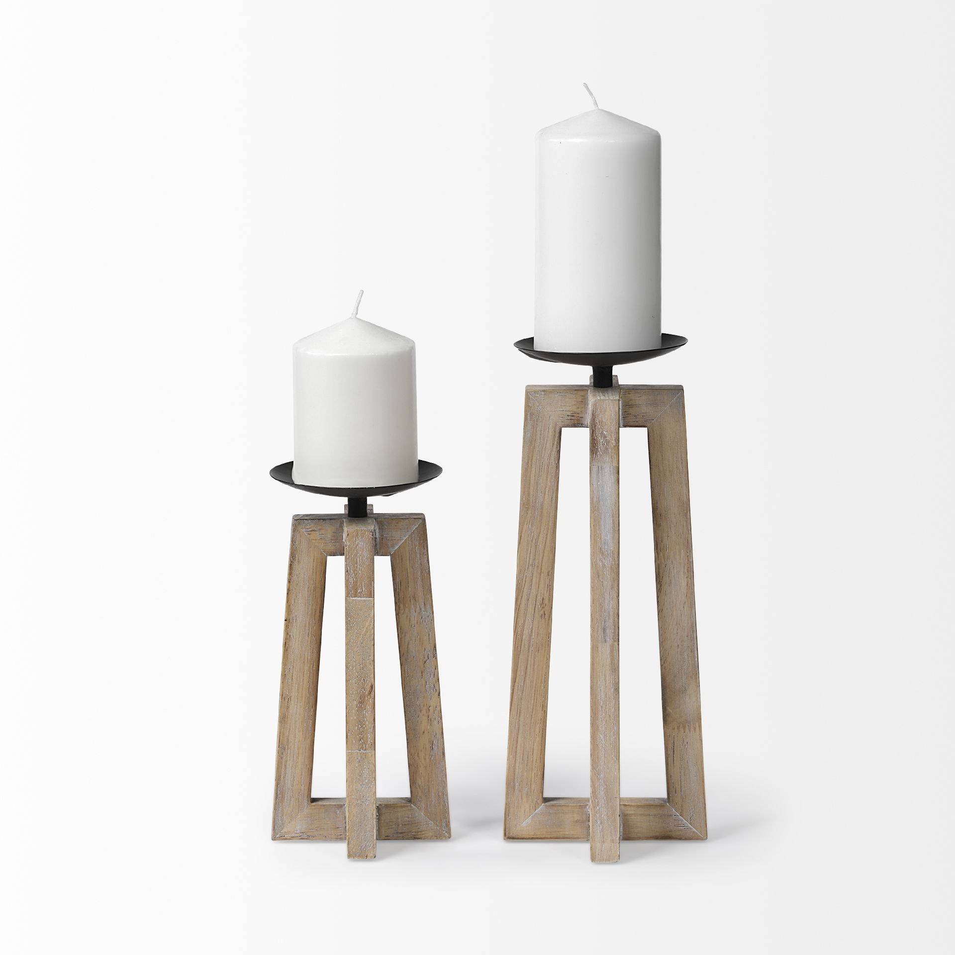 Astra Large Light Brown Wood Pedestal Base Table Candle Holder large image 