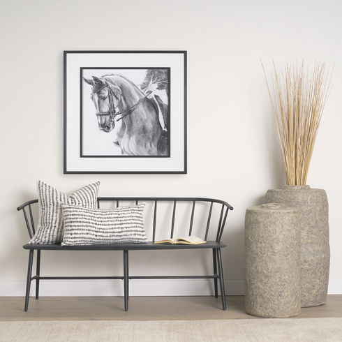Jenna Cream with Black Print Linen Square Decorative Pillow Cover