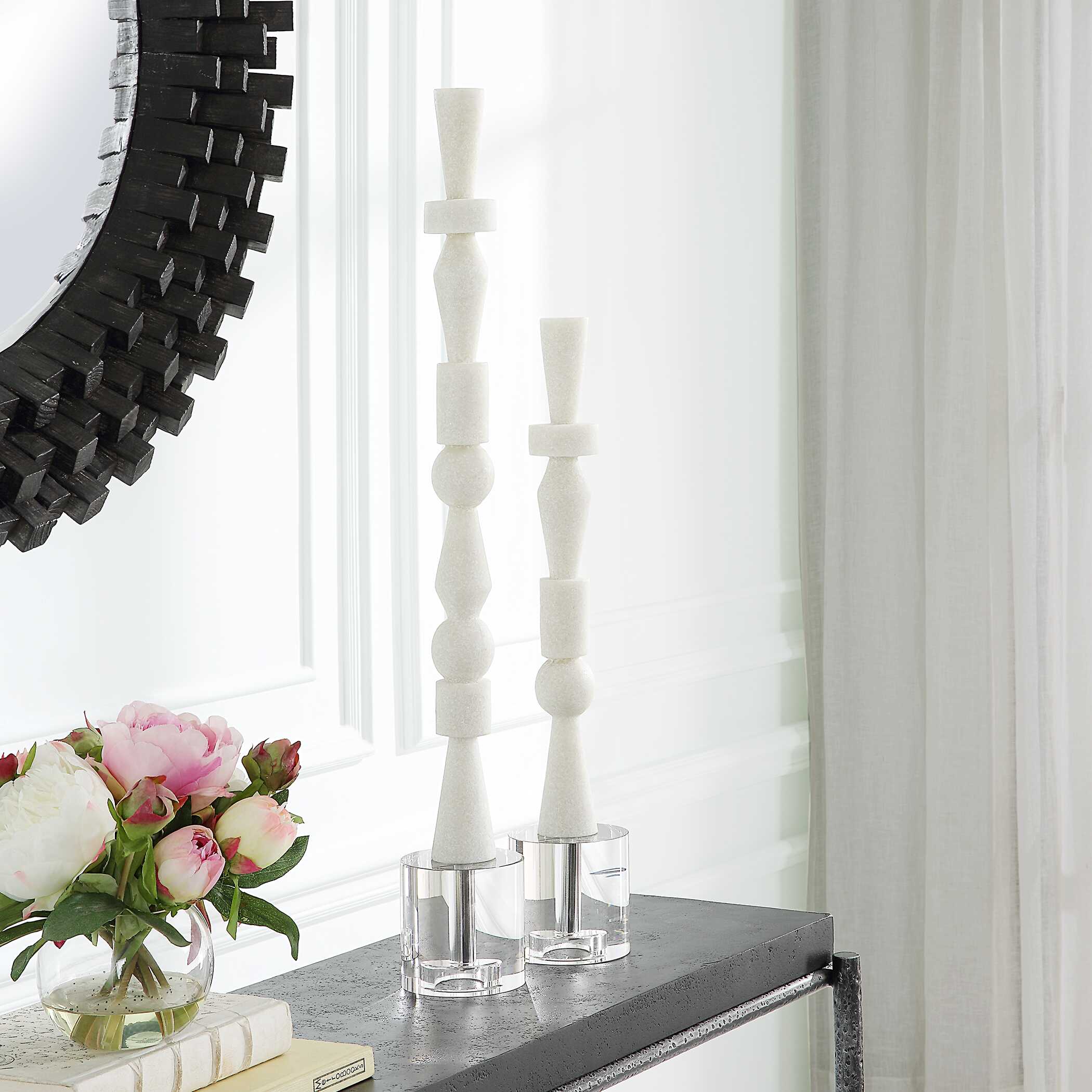 Norte White Stone Sculptures Set/2, Decorative by Uttermost, 4" width x 28.25" height x 4" depth View 3