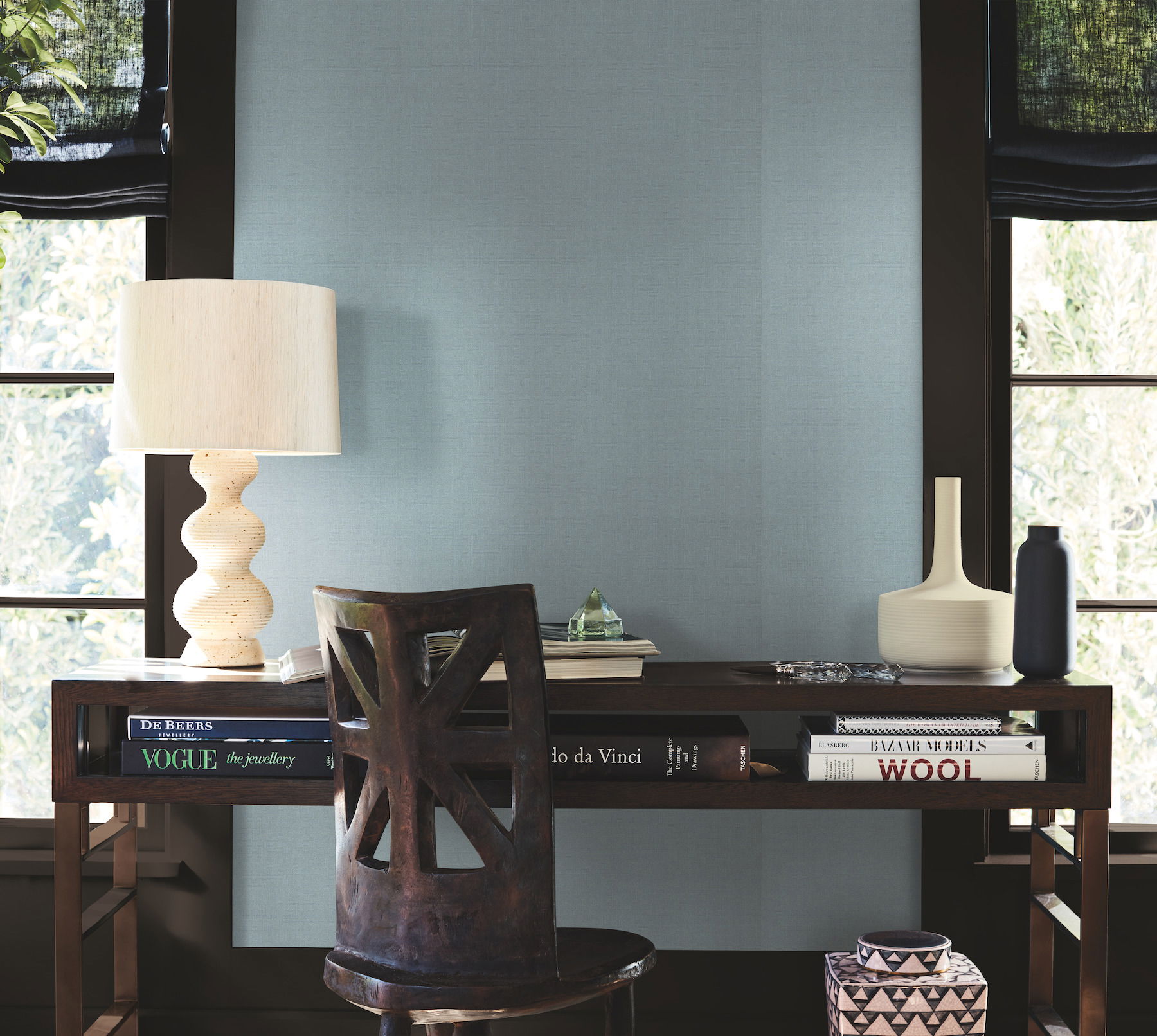 Woven Linen Sky Blue Wallpaper large image 