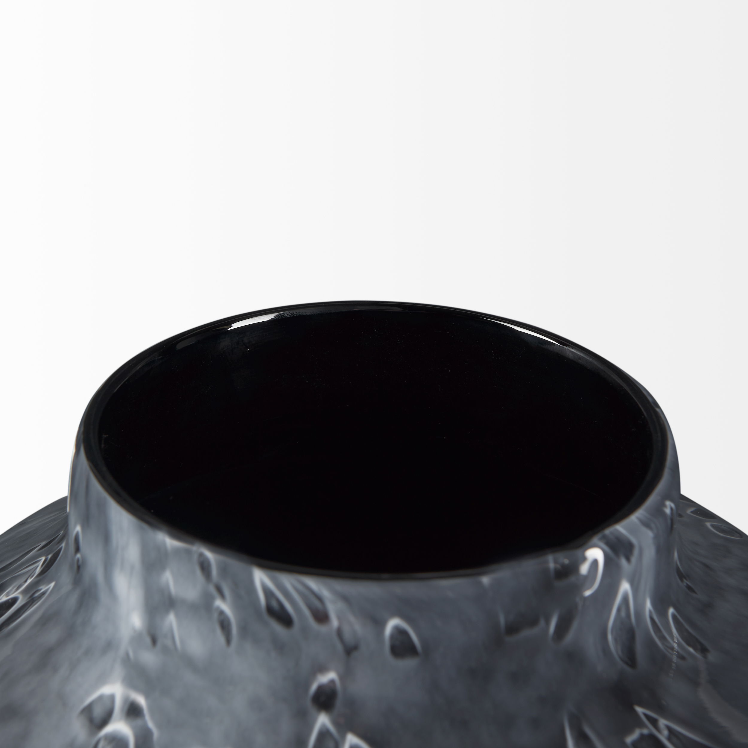 Masai Small Black Mottled Glass Vase, by Mercana, 10.31" length x 10.31" width x 9.25" height View 7