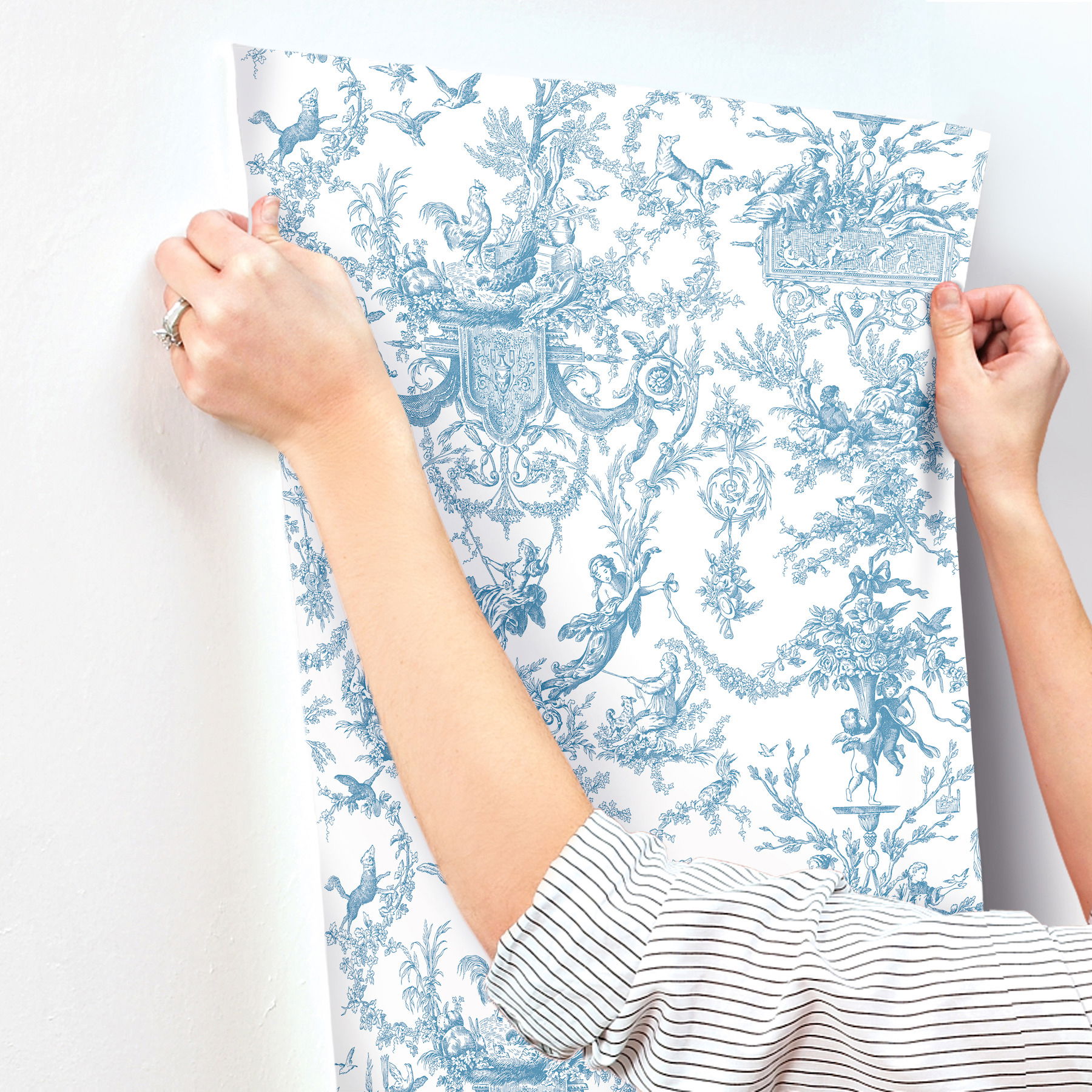 Old World Toile Blue & White Wallpaper large image 