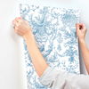Old World Toile Blue & White Wallpaper thumbnail 6