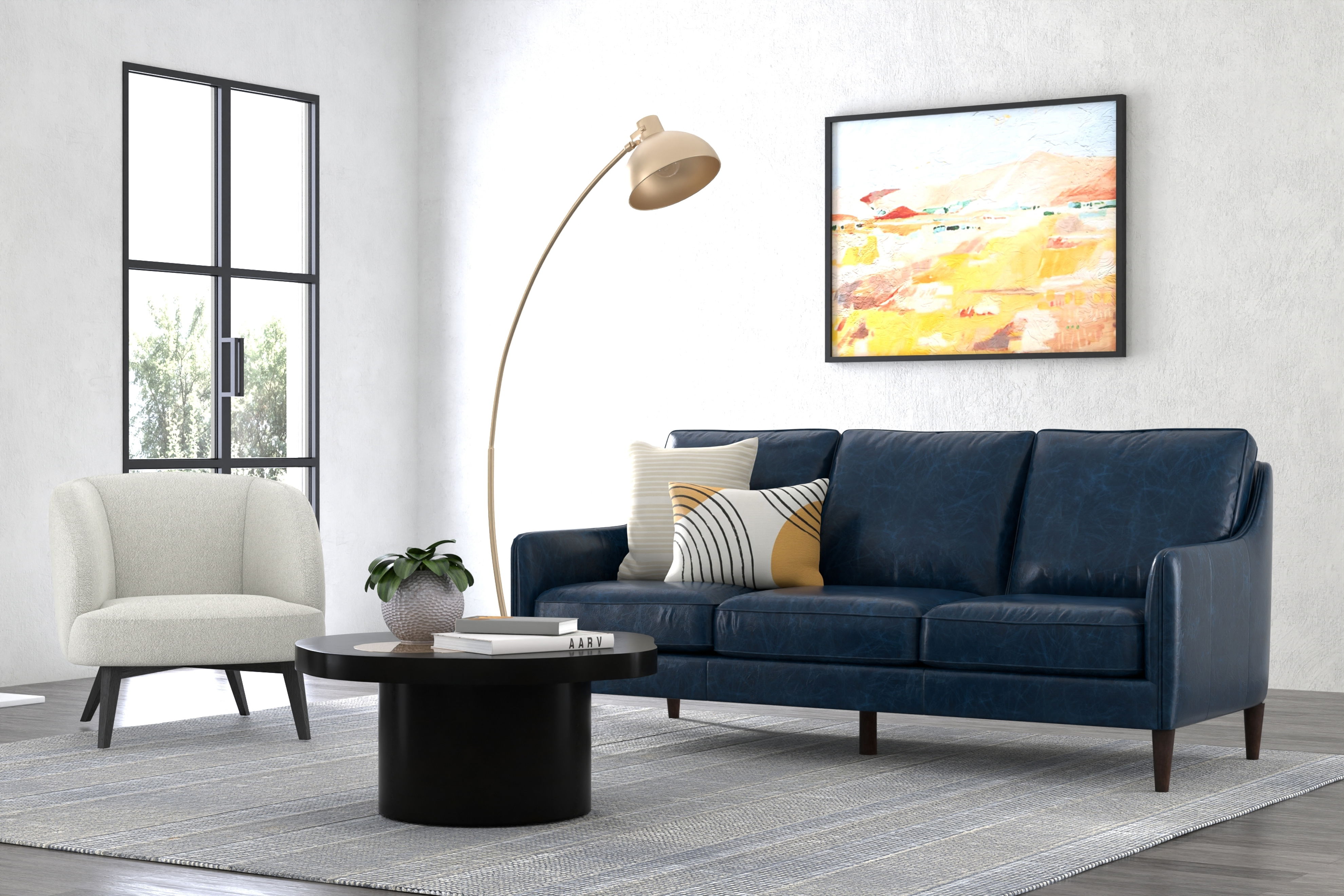 Alehandro Leather Sofa  Chateau Blue large image 