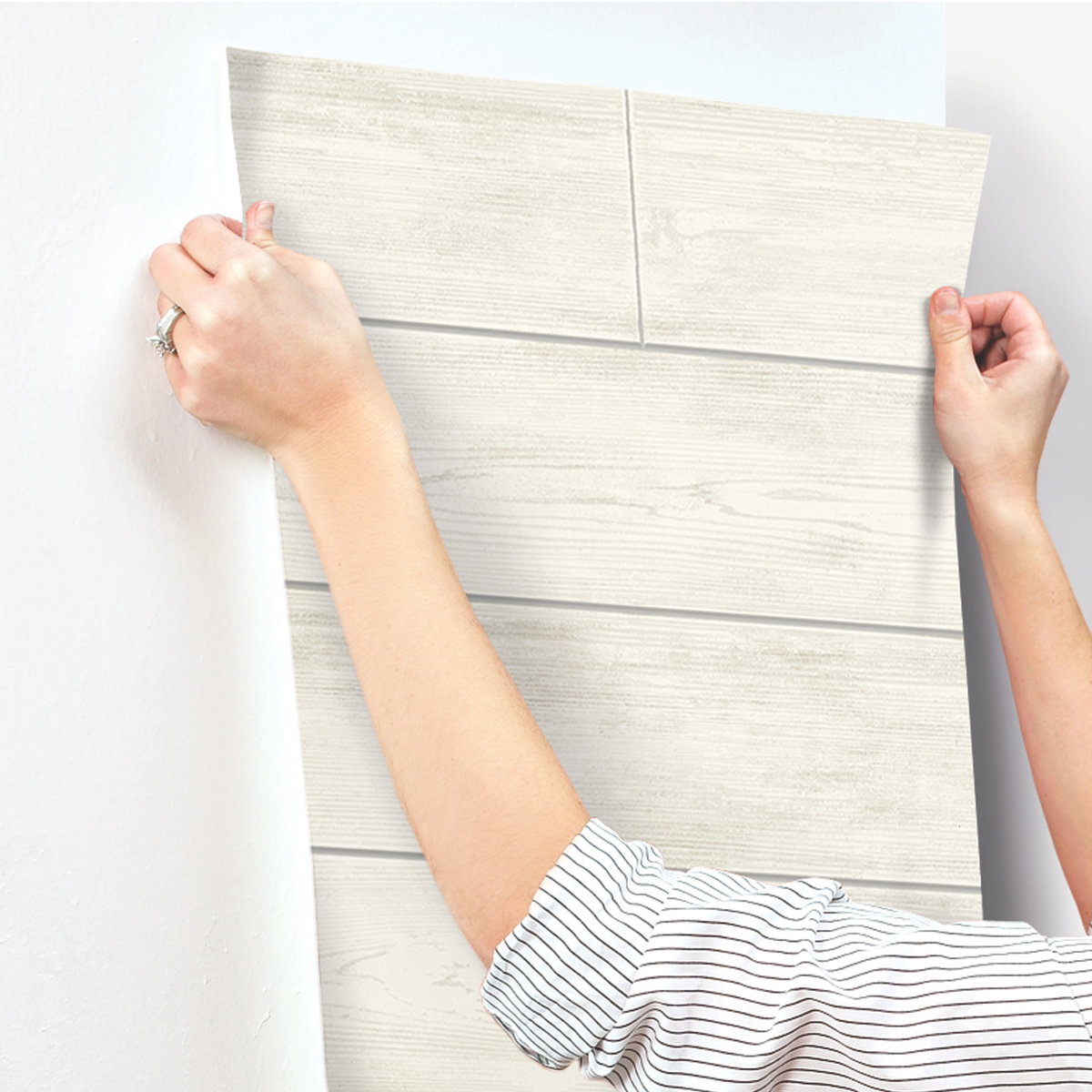 Shiplap Grey & Off White Wallpaper, by York Wall, 33' length x 1'8.5" width x 0.02" depth View 9