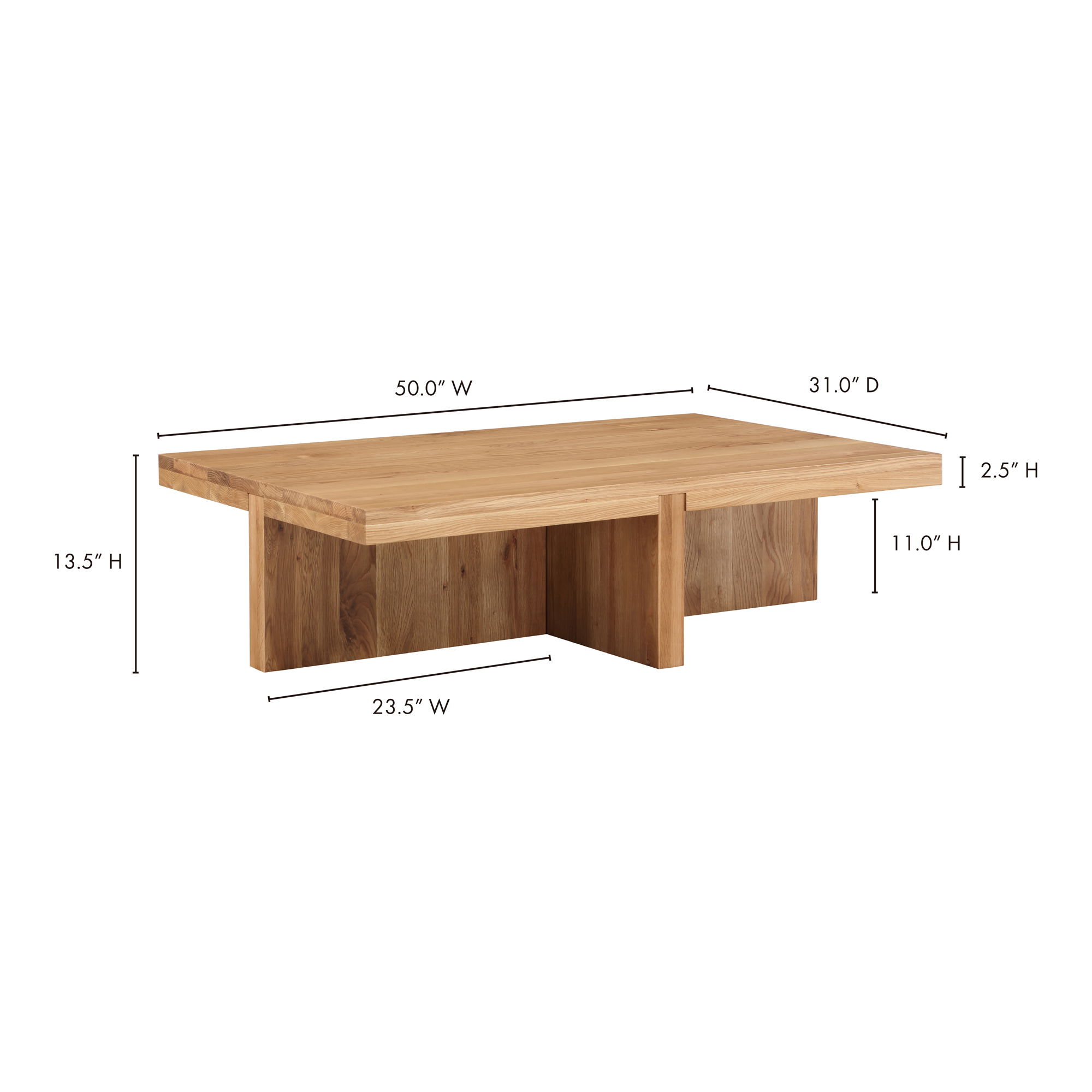 Folke Rectangular Coffee Table Natural, by Moe's Home, 50" width x 13.5" height x 31" depth View 9