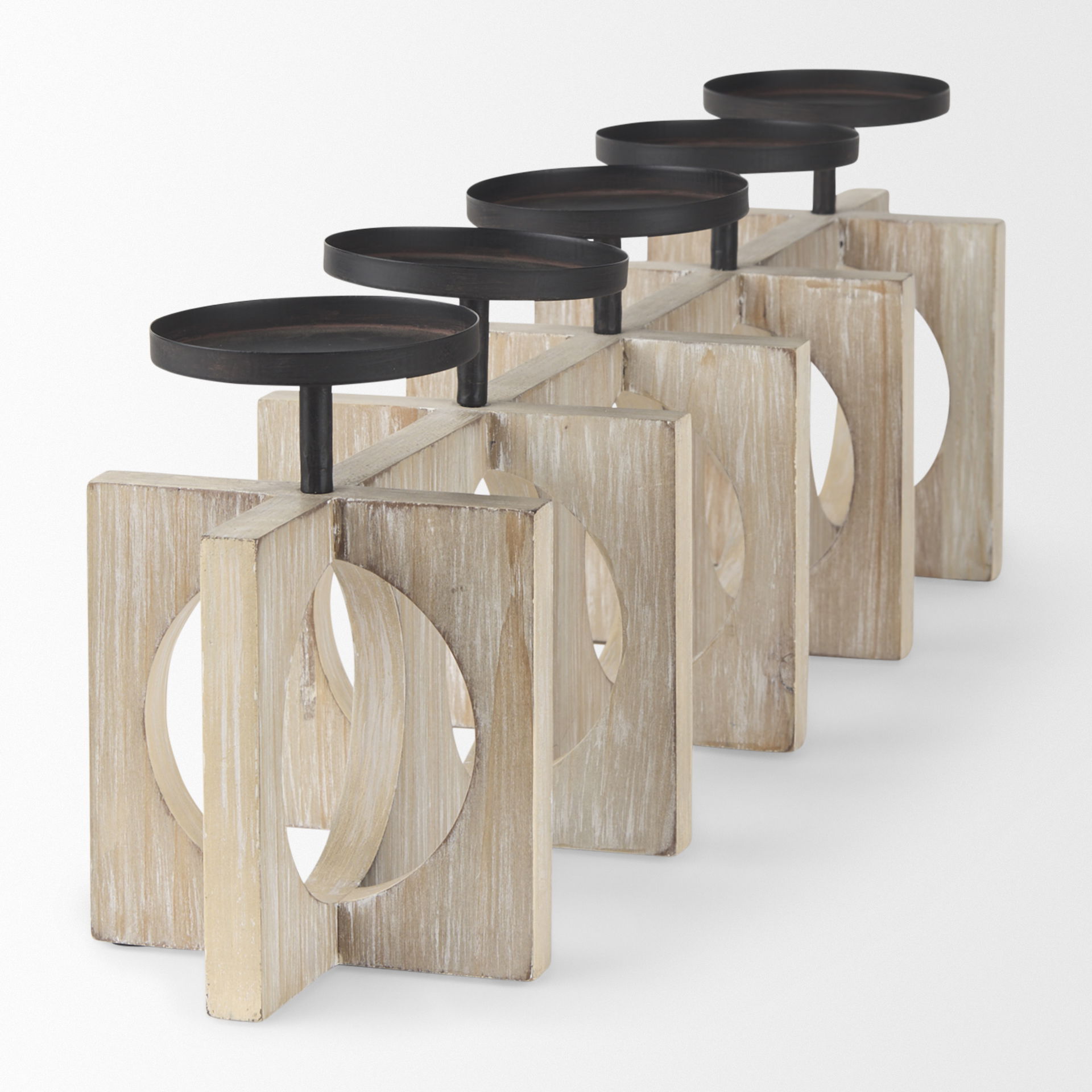 Cambie  Natural Wood with Black Metal Candle Holders large image 