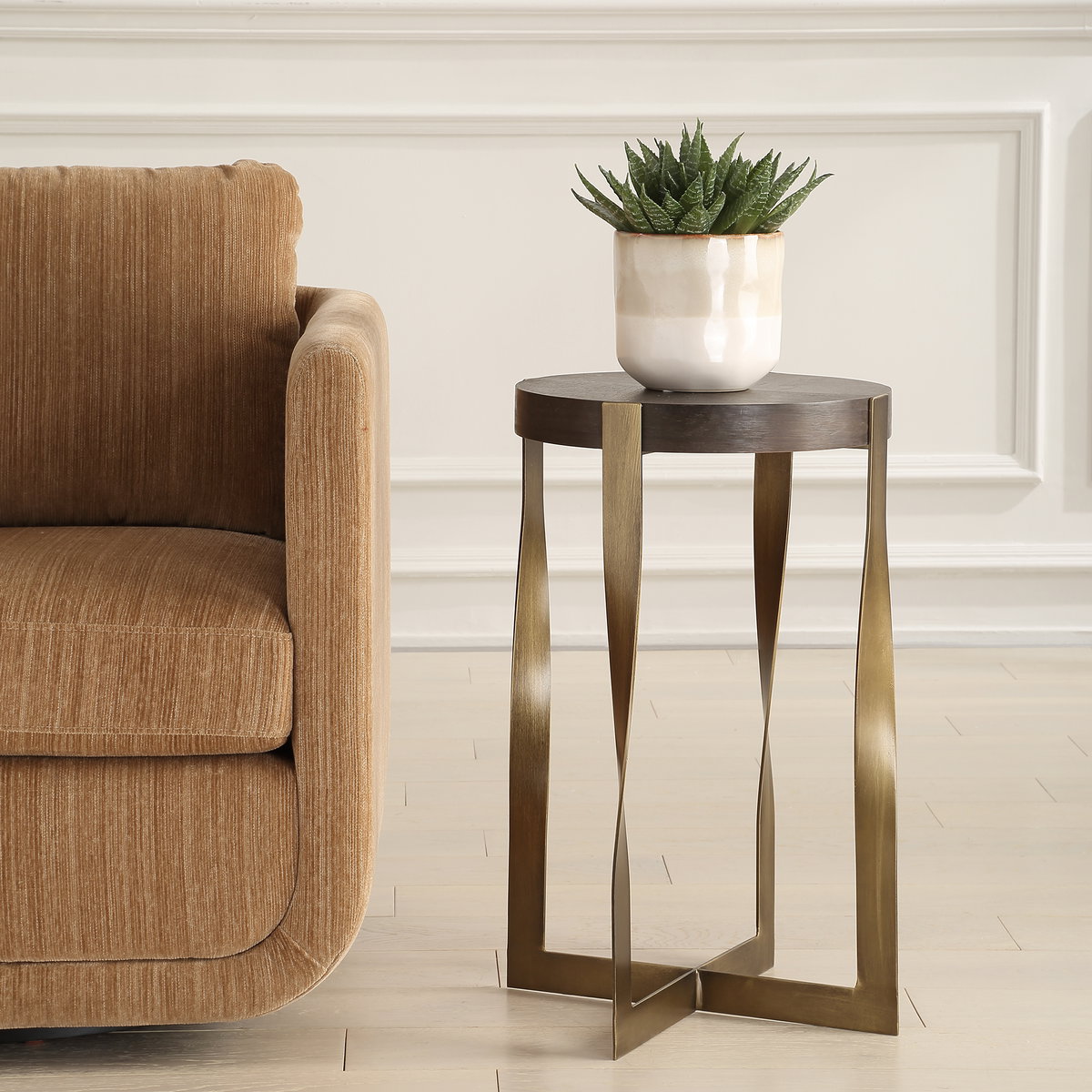 Drew Brass Accent Table, Side & End Table by Uttermost, 16.12" width x 24" height x 16.12" depth View 2