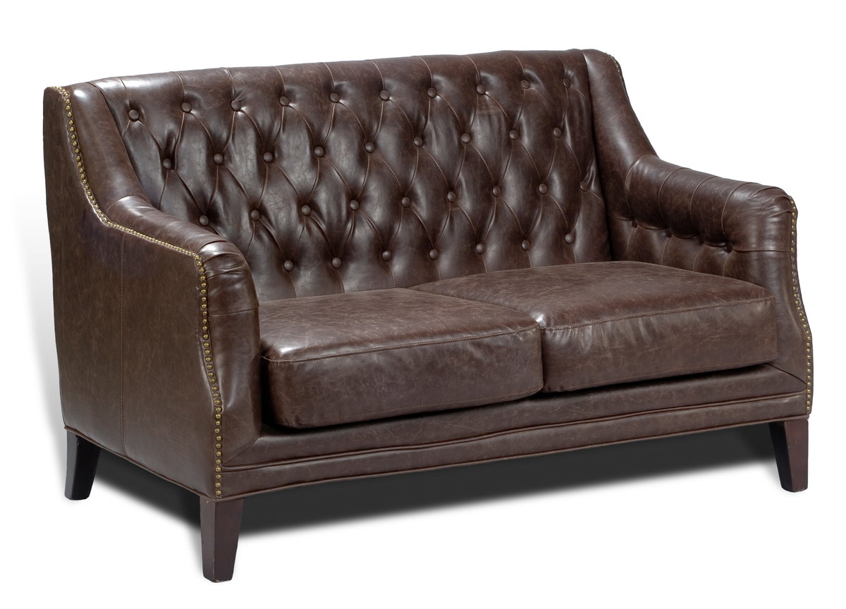 Brooks Leather Tufted 2 Seat Sofa, by Sarreid, 2'8" length x 4'6" width x 2'9" height View 1