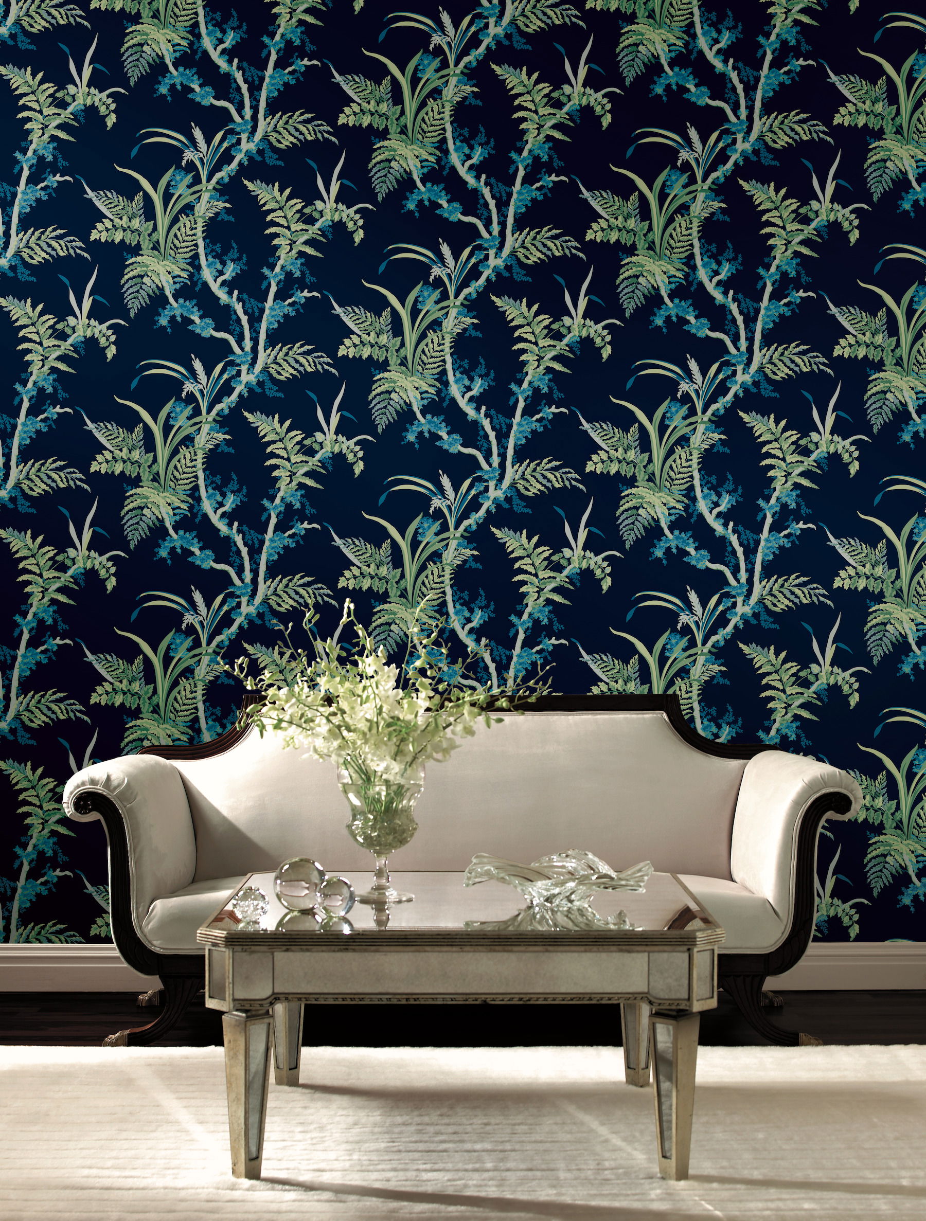 Enchanted Fern Navy & Green Wallpaper large image 
