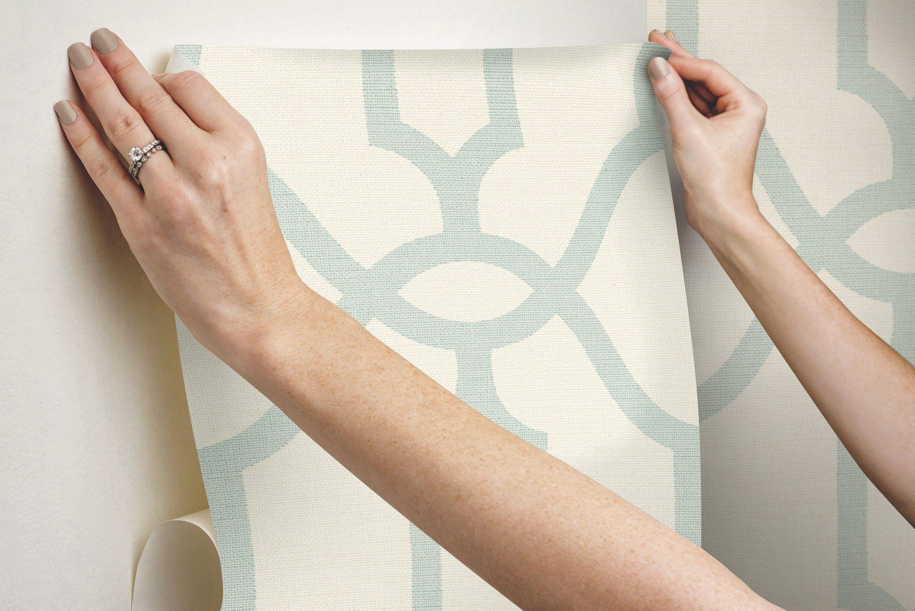 Magnolia Home Woven Trellis Beige & Blue Peel & Stick Wallpaper, by York Wall, 20' length x 1'8.5" width x 0.02" depth View 7