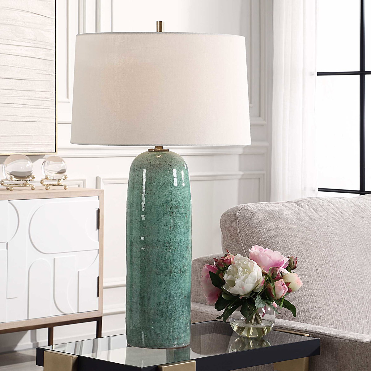 Andale Crackled Teal Table Lamp, by Uttermost, 17" width x 30.25" height x 17" depth View 2