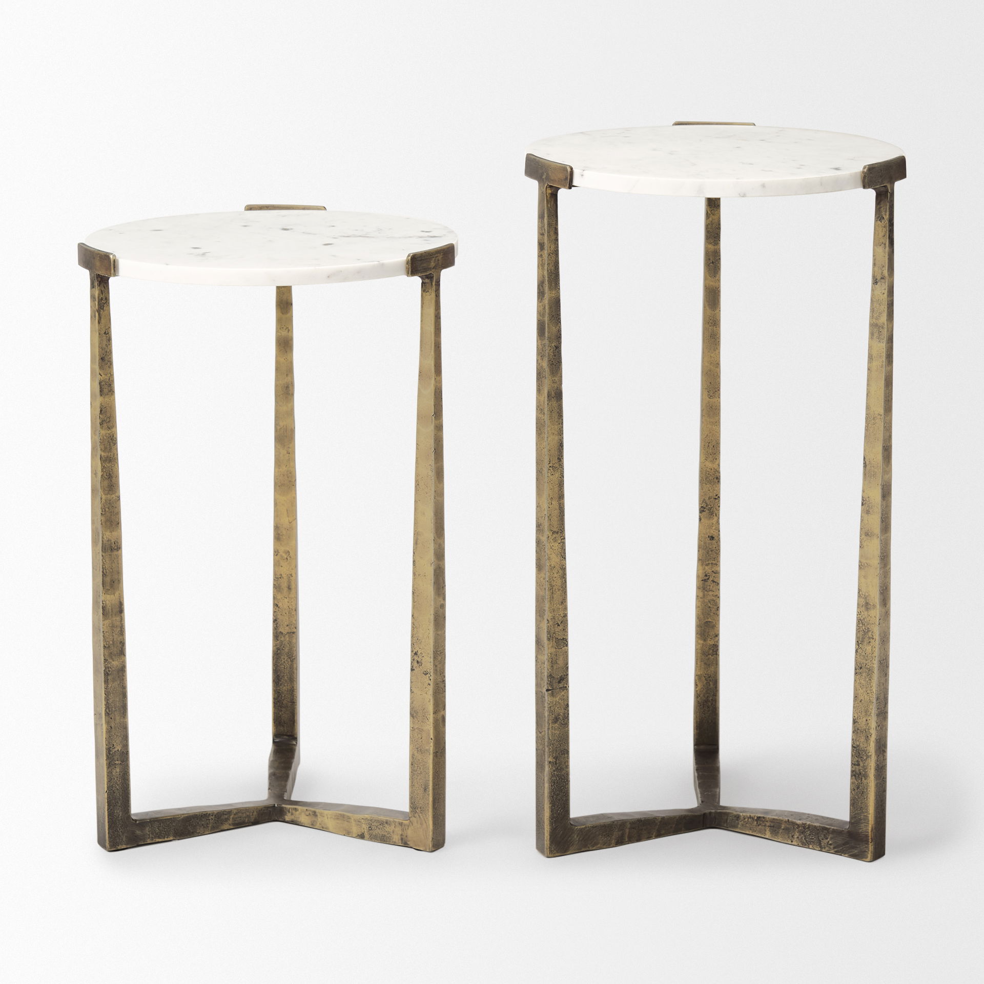 Atticus Marble and Antiqued Gold Metal Nesting Accent Tables (Set of 2), Side & End Table by Mercana, 13.25" length x 13.25" width x 24" height View 3