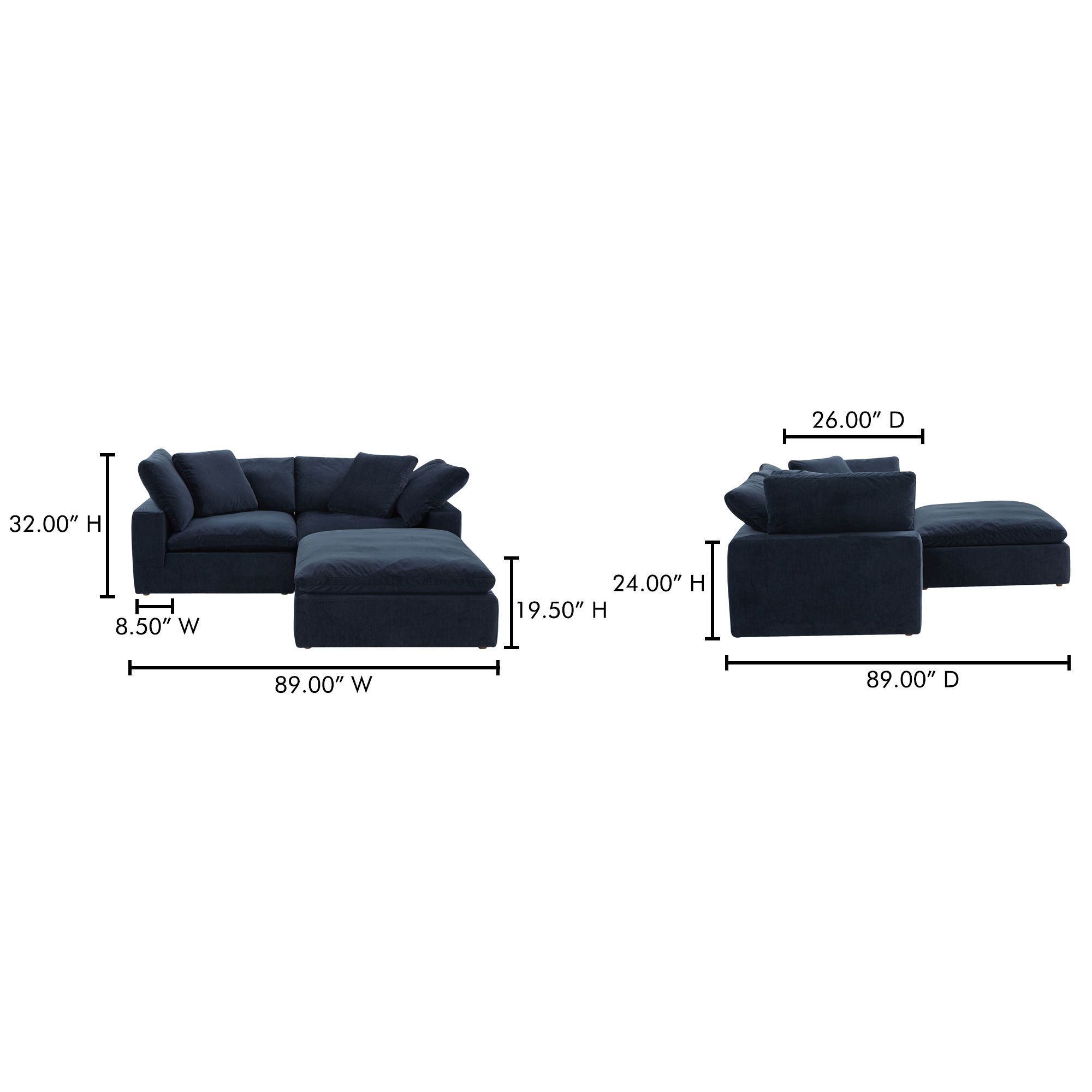 Clay Nook Modular Sectional, Sectional Sofa by Moe's Home, 89" width x 32" height x 89" depth View 7