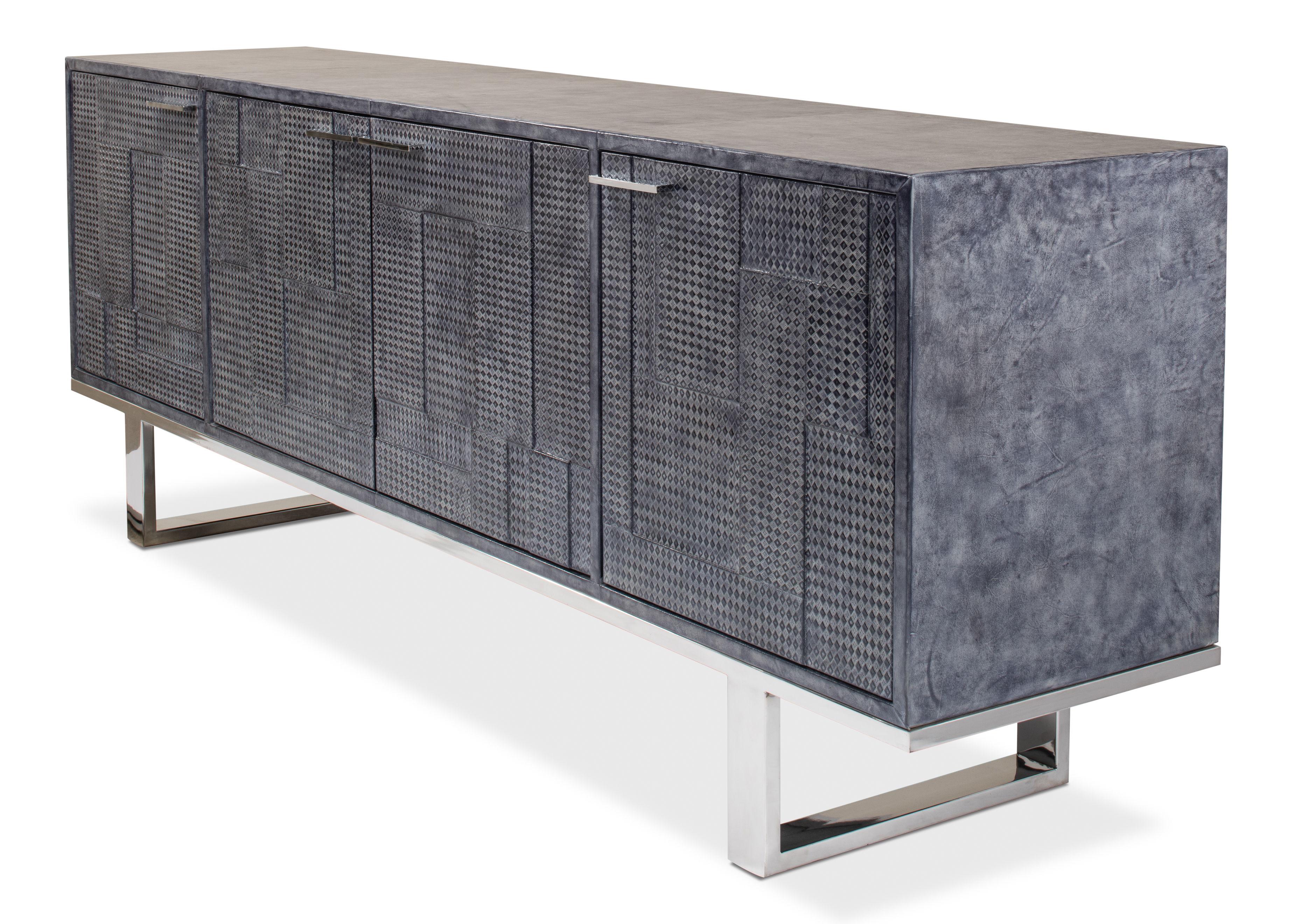*Bronzini Credenza, Embossed Blue/Grey, Cabinets & Sideboard by Sarreid, 94" length x 20" width x 34" height View 4