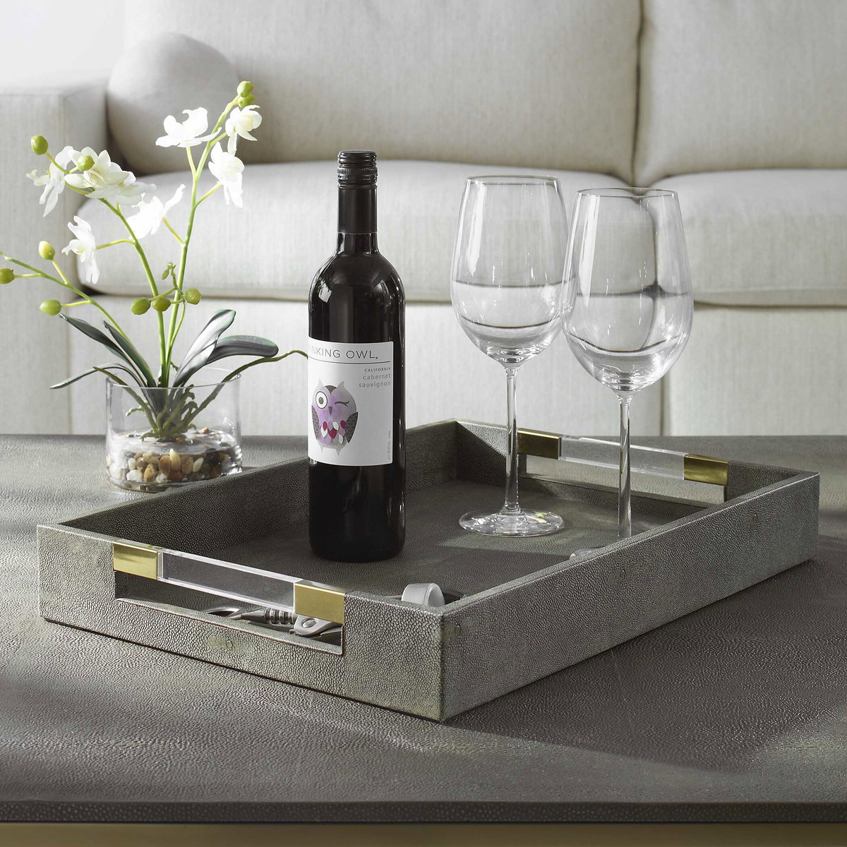 Wessex Gray Tray, Decorative Tray by Uttermost, 19" width x 2.5" height x 14" depth View 2