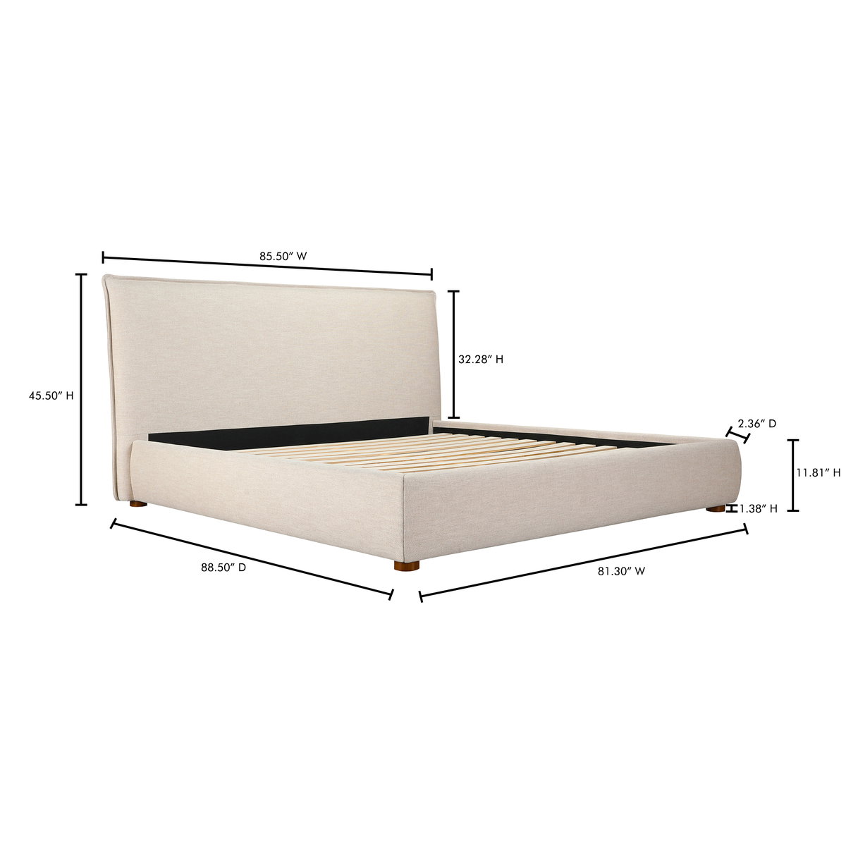 Luzon King Bed Wheat, by Moe's Home, 85.5" width x 45.5" height x 88.5" depth View 14