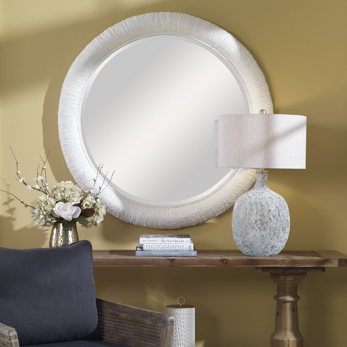 Mariner White Round Mirror, by Uttermost, 47" width x 47" height x 3.38" depth View 2