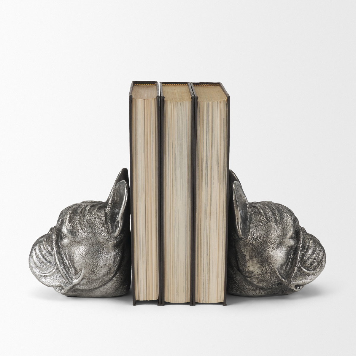 Bruno (Set of 2) 5L x 5W Silver American Bulldog Bookends, by Mercana, 4.84" length x 4.72" width x 5.51" height View 4