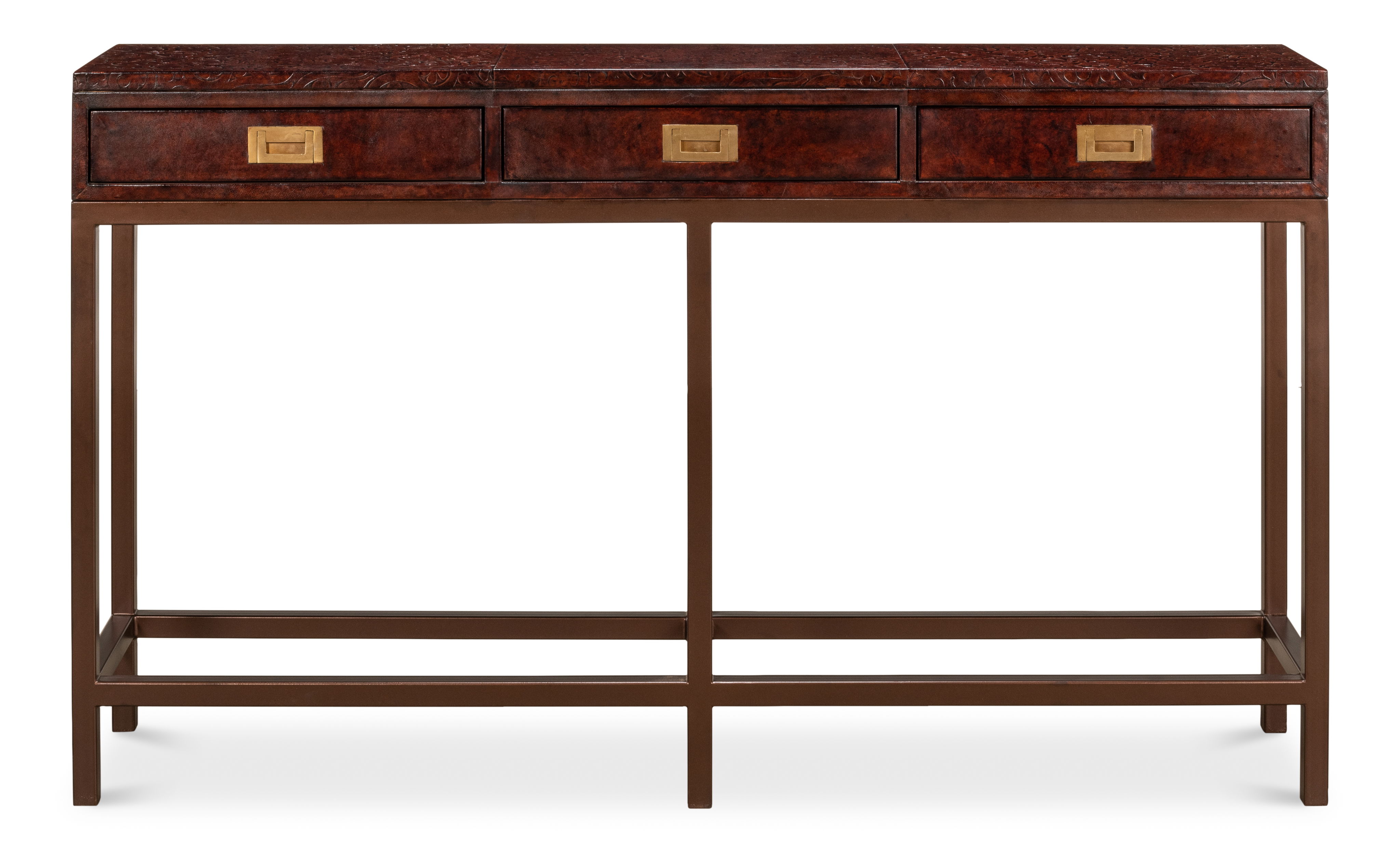 Campaign Embossed Console, Console Table by Sarreid, 60" length x 12" width x 35" height View 2