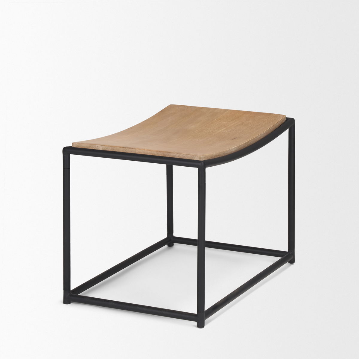 Taniel Light Brown Wood with Black Metal Stool, Ottoman by Mercana, 23.25" length x 16" width x 17" height View 5