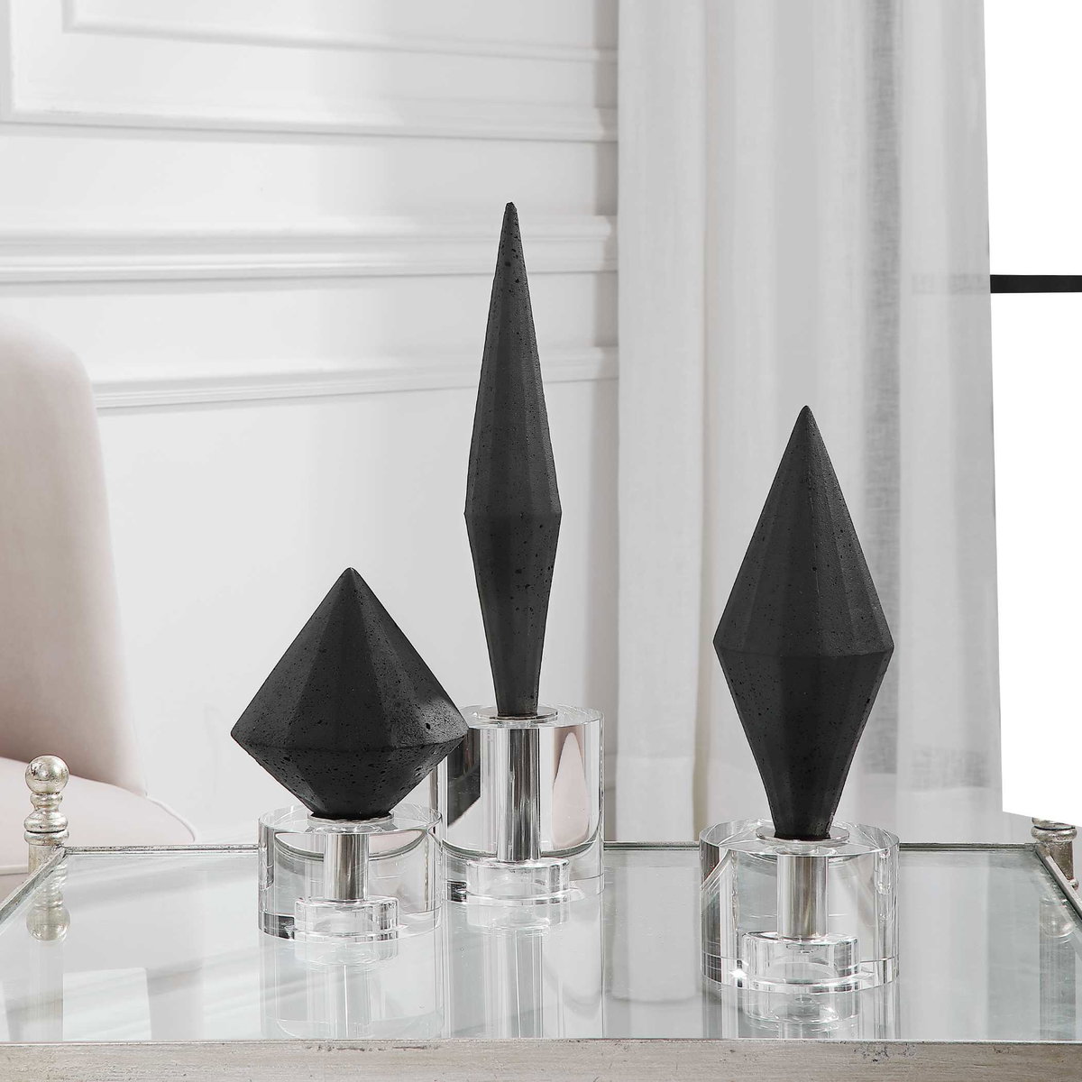 Alize Black Sculptures Set/3, Figurines & Statue by Uttermost, 3.5" width x 14" height x 3.5" depth View 3