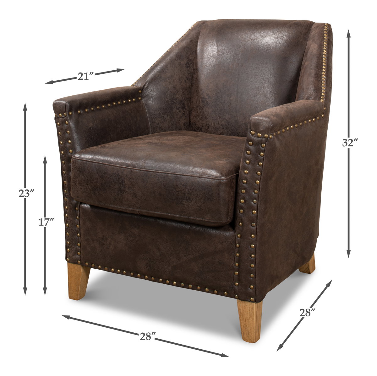 Granville Leather Chair, by Sarreid, 2'4" length x 2'4" width x 2'8" height View 10