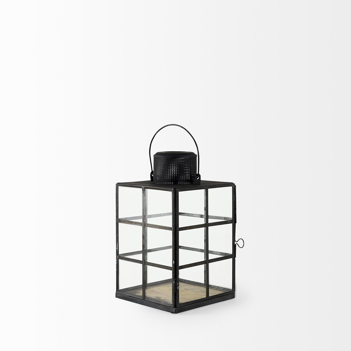 Gamfield   Small Black Metal and Glass Lantern, Lighting by Mercana, 6.1" length x 6.1" width x 10.63" height View 8