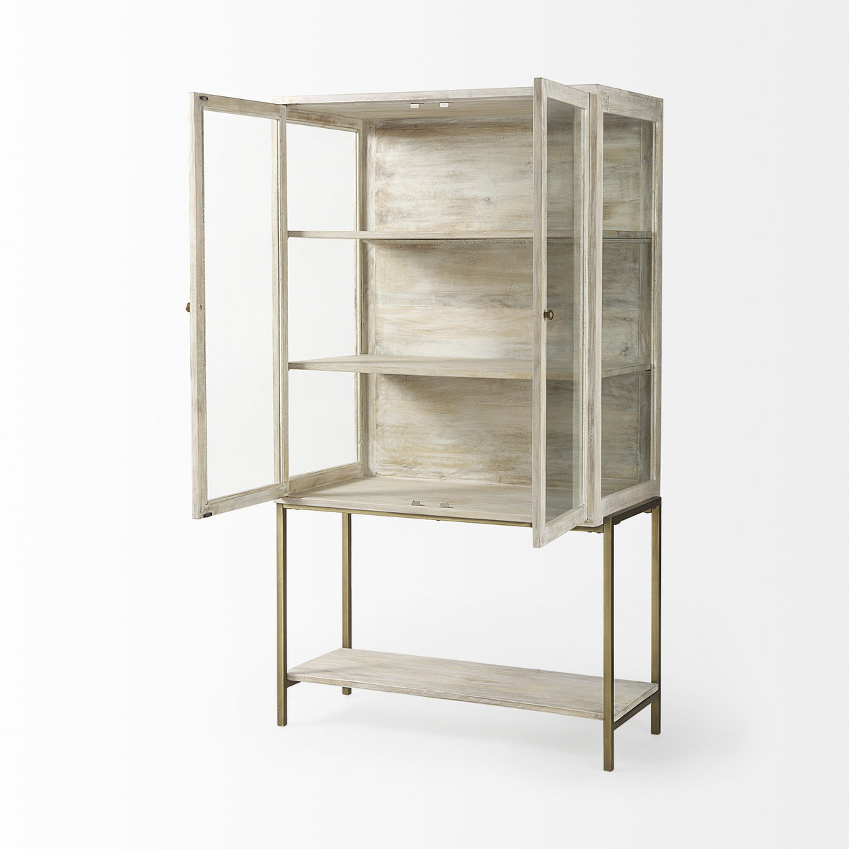 Arelius 36L x 18.75W x 63H White Wood with Gold Metal Base Display Cabinet, Cabinets & Sideboard by Mercana, 36" length x 18.75" width x 63" height View 6