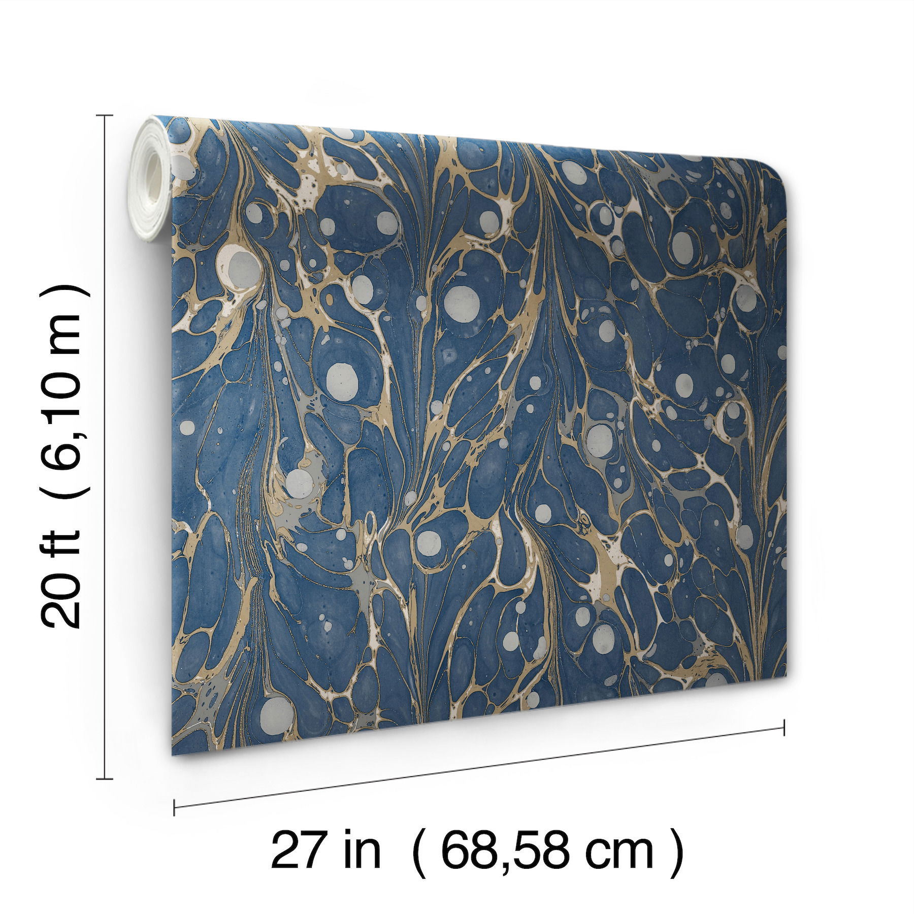 Marbled Endpaper Navy Peel & Stick Wallpaper large image 