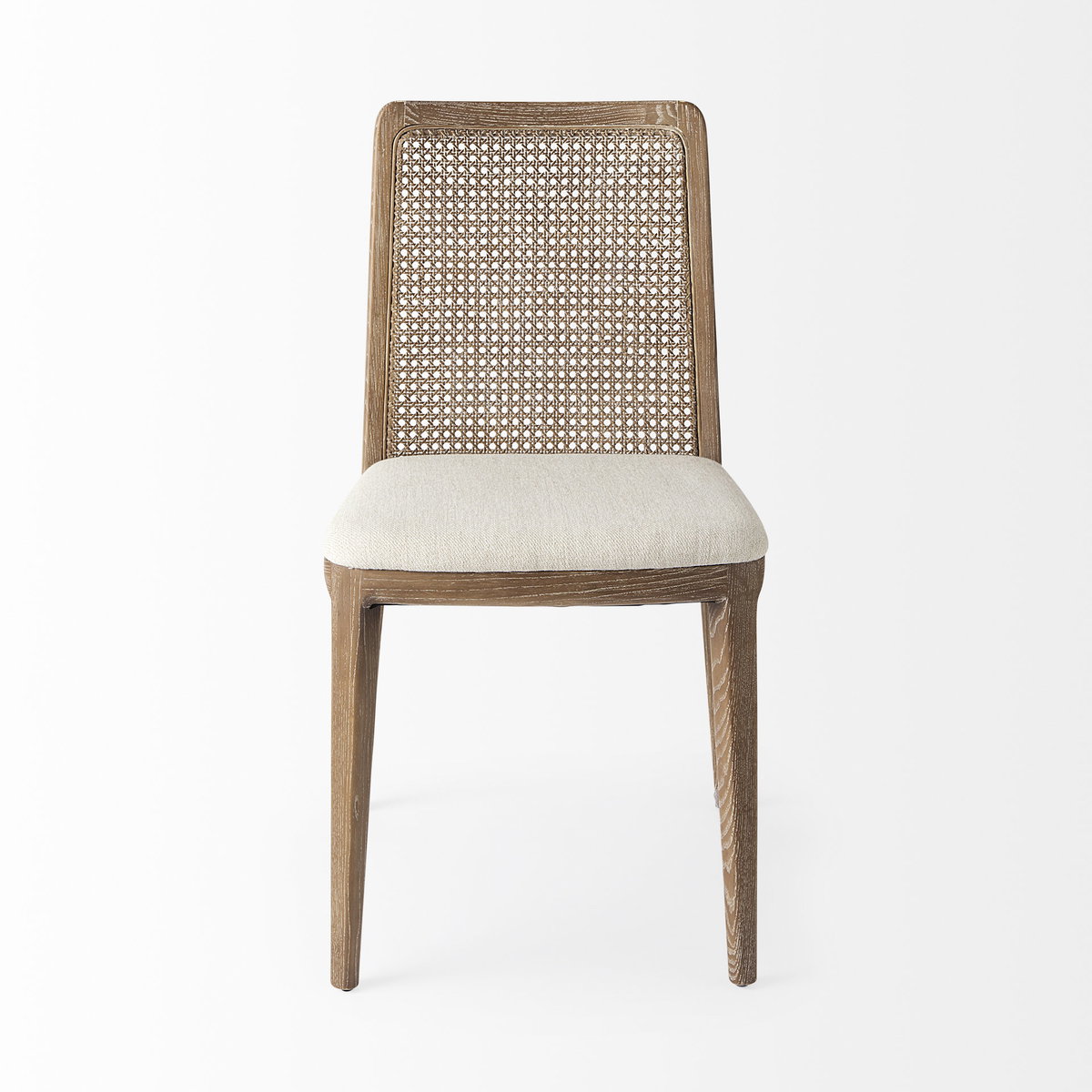 Clara Cane Back Dining Side Chair | Cream Fabric with Brown Wood, Dining Chair by Mercana, 18" length x 23.25" width x 33.75" height View 7