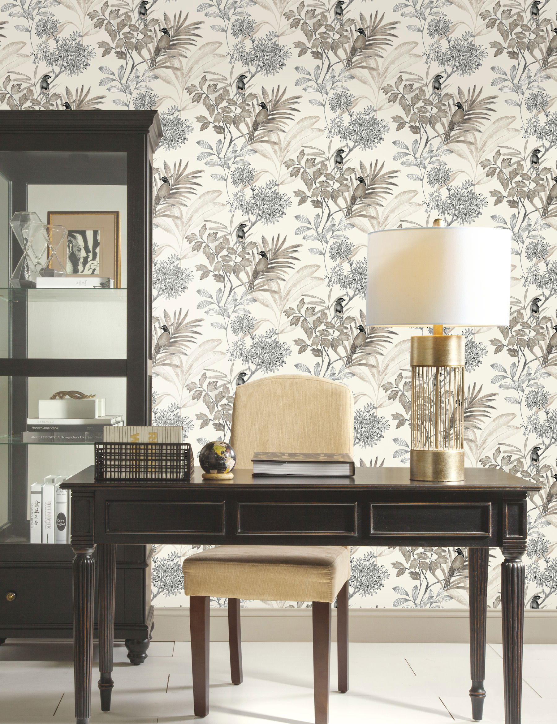 Handpainted Songbird Grey Wallpaper large image 