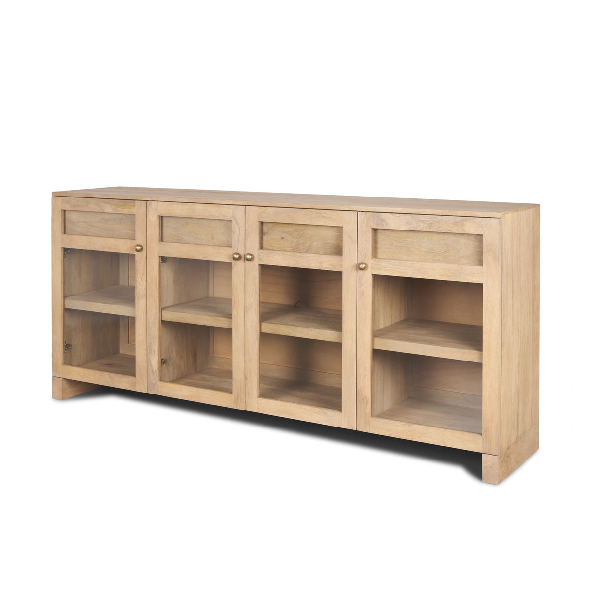 Suri Light Brown Wood with Glass Doors Sideboard, Sideboards & Buffet by Mercana, 80" length x 18" width x 36" height View 1