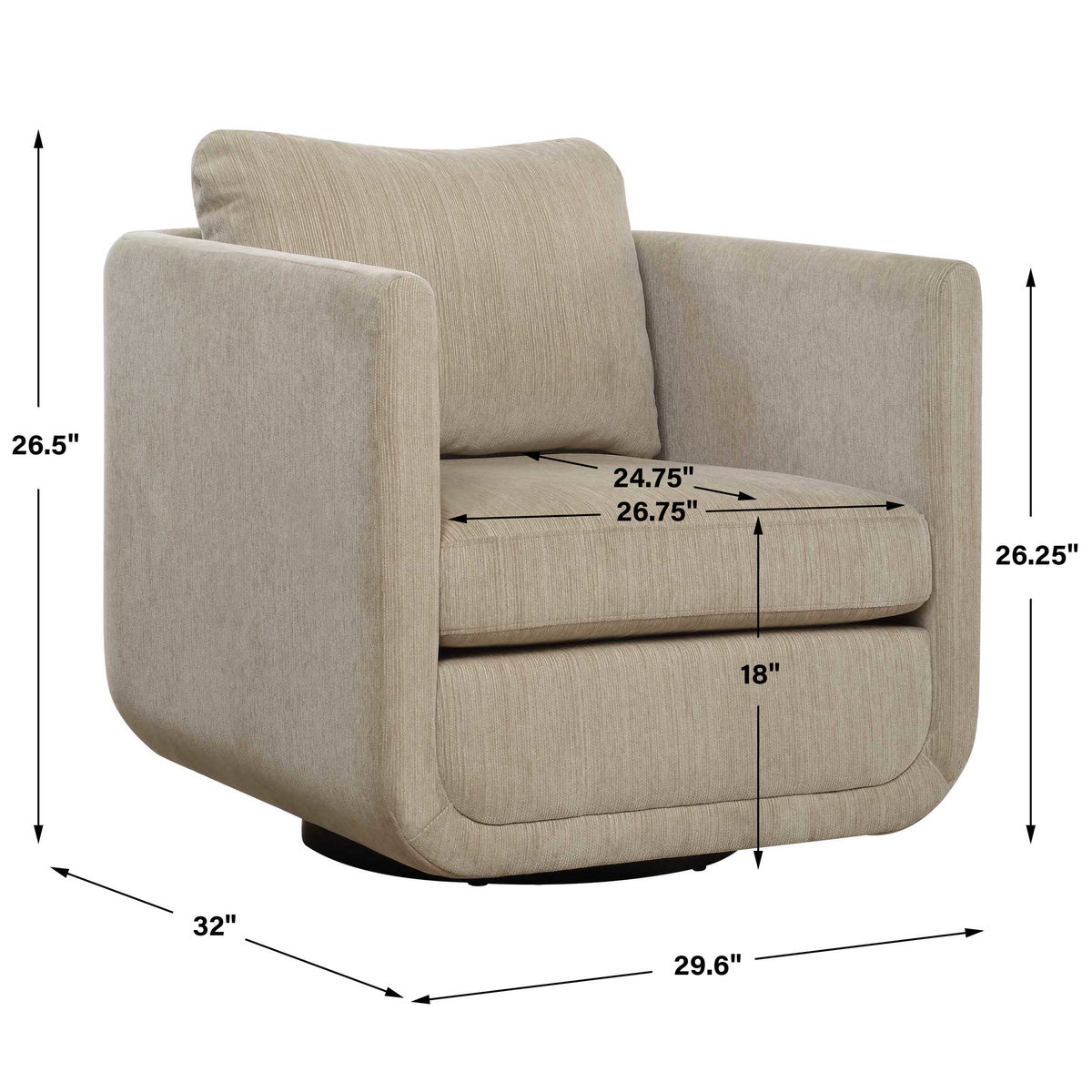 Abound Porcelain Swivel Chair, Accent Chair by Uttermost, 29.6" width x 26.5" height x 32" depth View 3