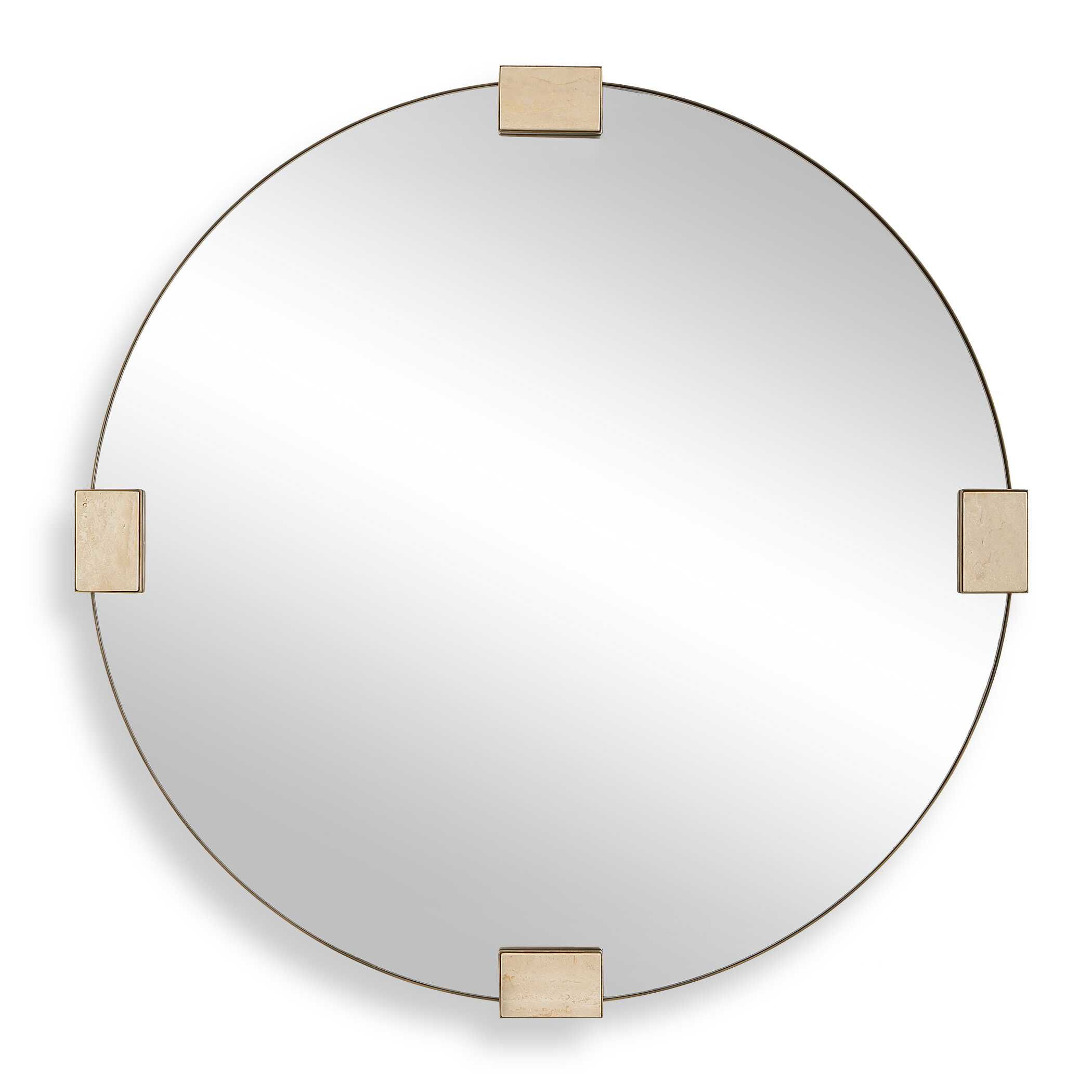 Russo Travertine Round Mirror, by Uttermost, 36.37" width x 36.37" height x 2.12" depth View 1