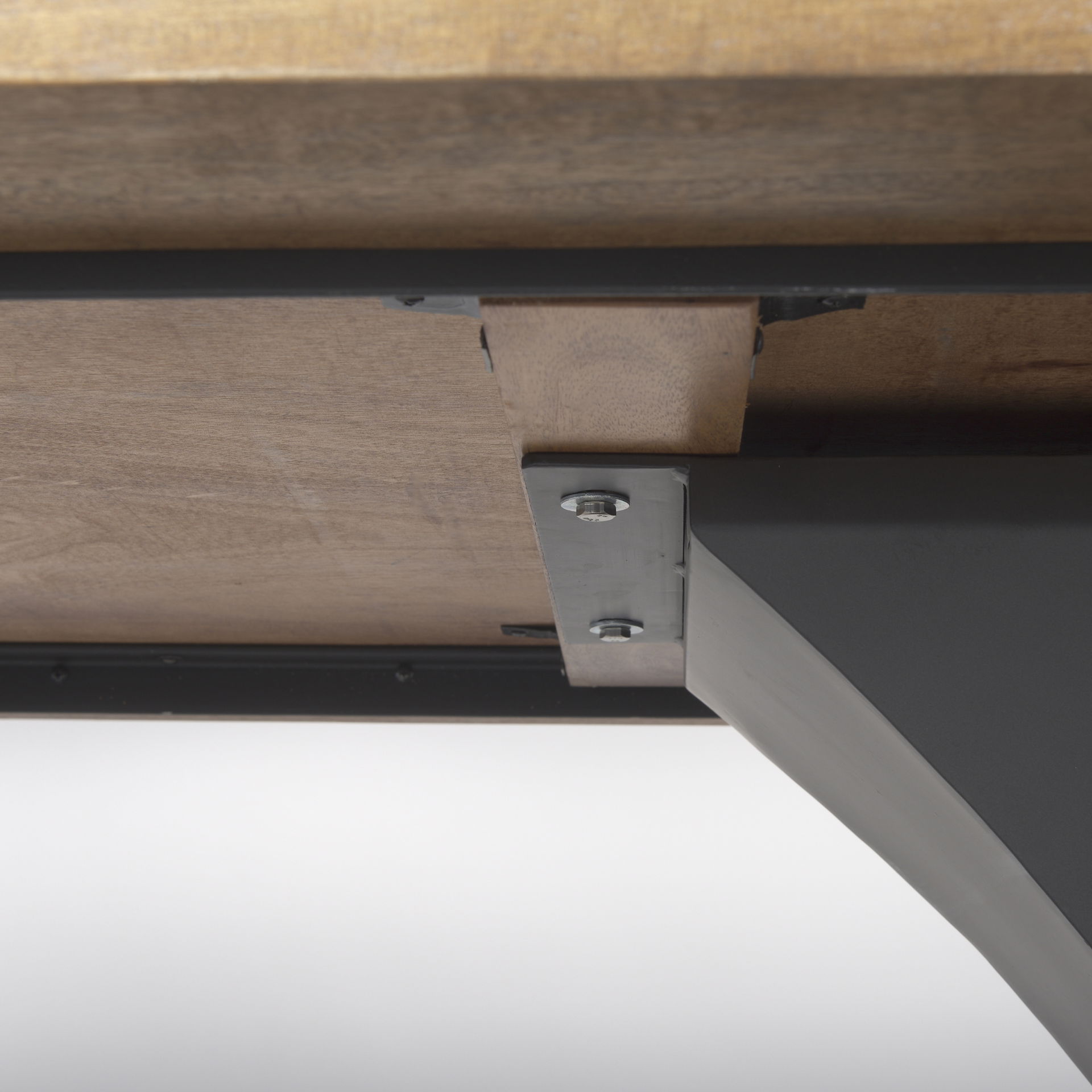 Maxton Light Brown Wood with Dark Gunmetal Iron Metal Dining Table, by Mercana, 79" length x 39" width x 30" height View 11