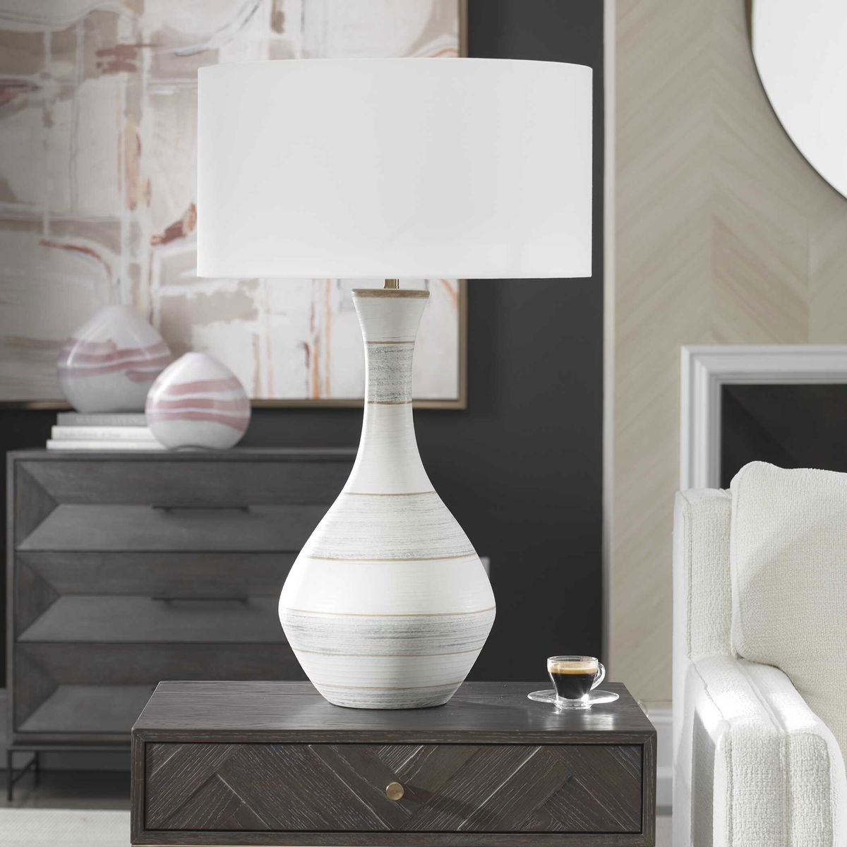 Potter Striped Ivory Blue Table Lamp, by Uttermost, 20" width x 32.5" height x 20" depth View 4