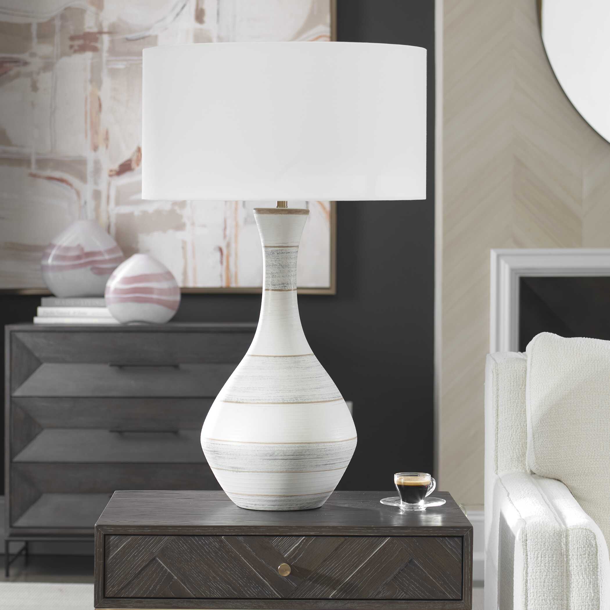 Potter Striped Ivory Blue Table Lamp large image 