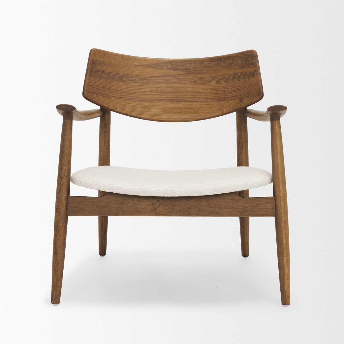 Haggen Medium Brown Oak Wood with Cream Fabric Accent Chair, by Mercana, 27.56" length x 26.77" width x 28.35" height View 4