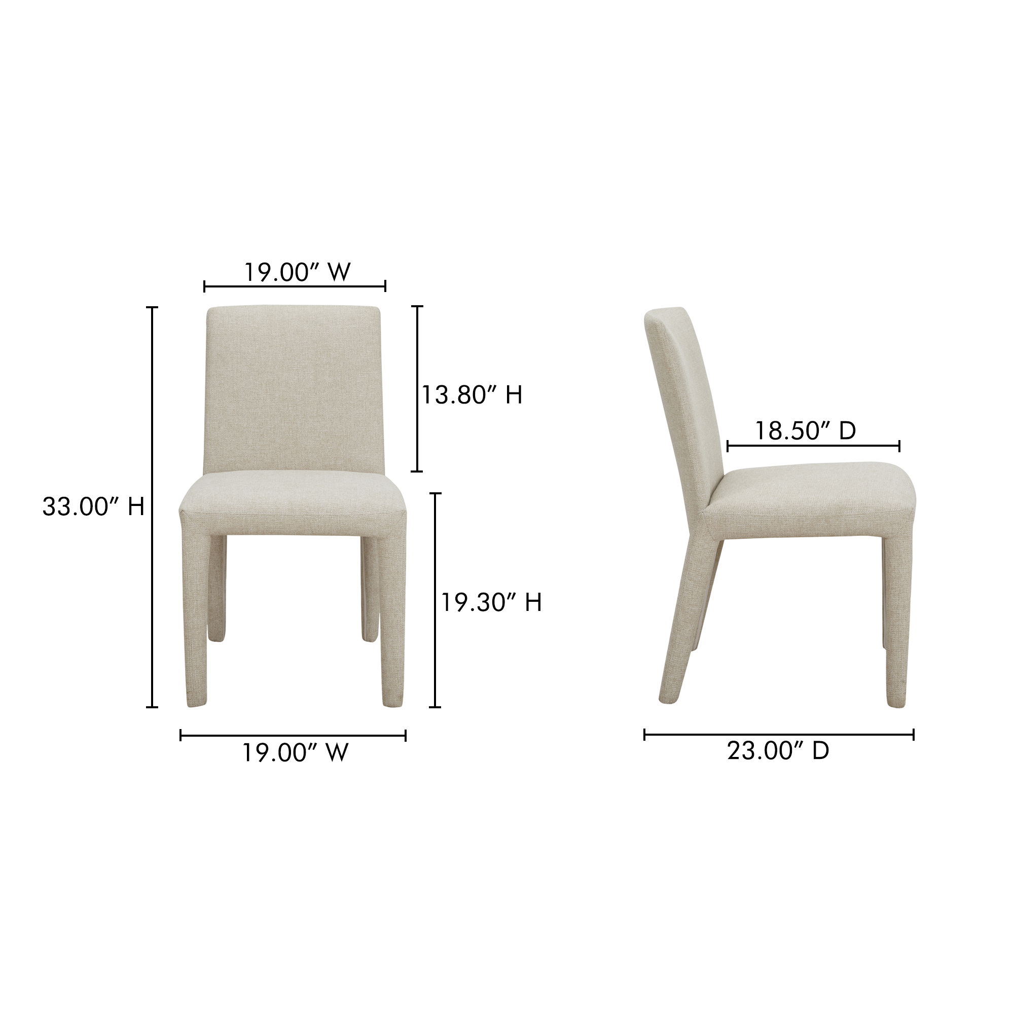 Monte Dining Chair Beige - Set Of Two, by Moe's Home, 19" width x 33" height x 23" depth View 10