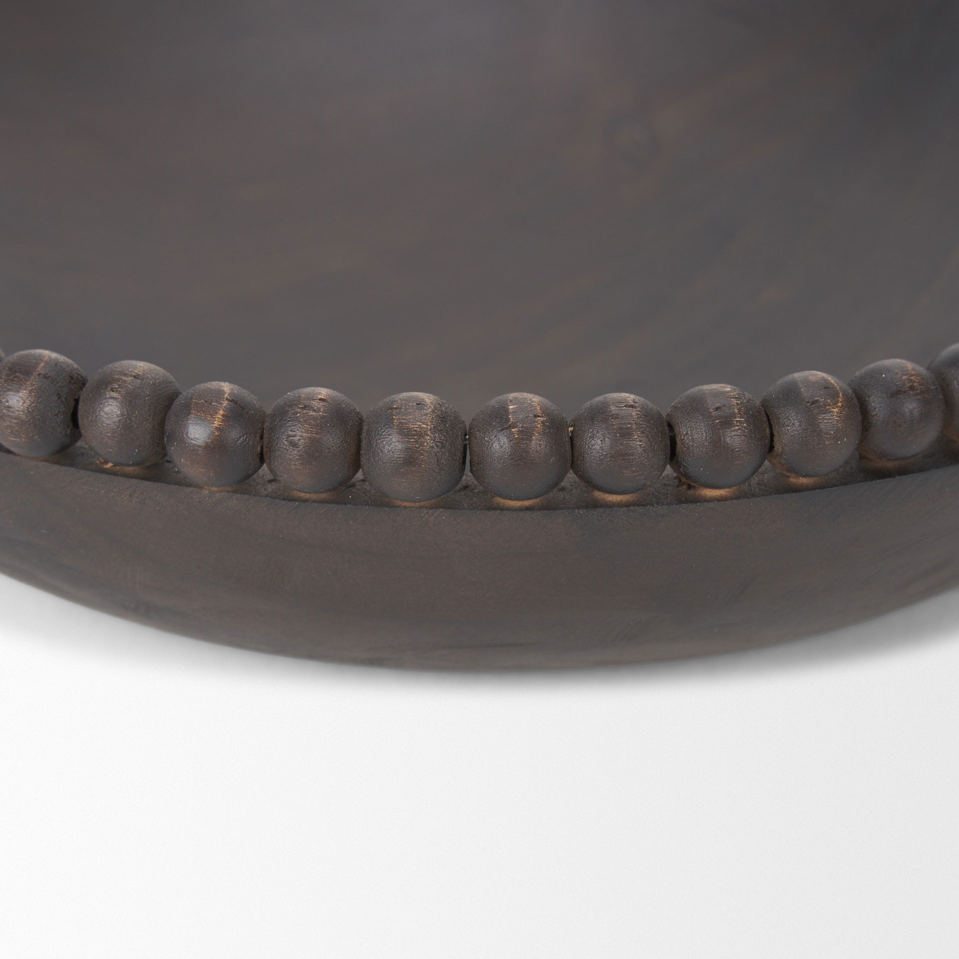 Wendell Dark Brown Wood with Wood Beads Round Bowls, Decorative Bowl by Mercana, 12" length x 12" width x 3" height View 7