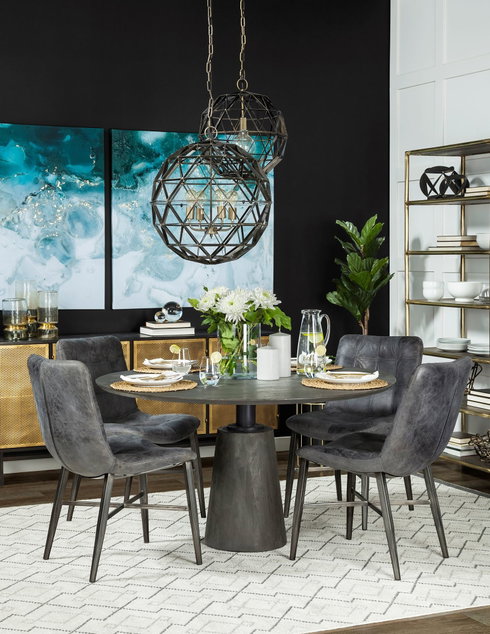 Maxwell 54" Round Pedestal Dining Table | Modern | Brown Wood & Brown Wood/Metal | Seats 4