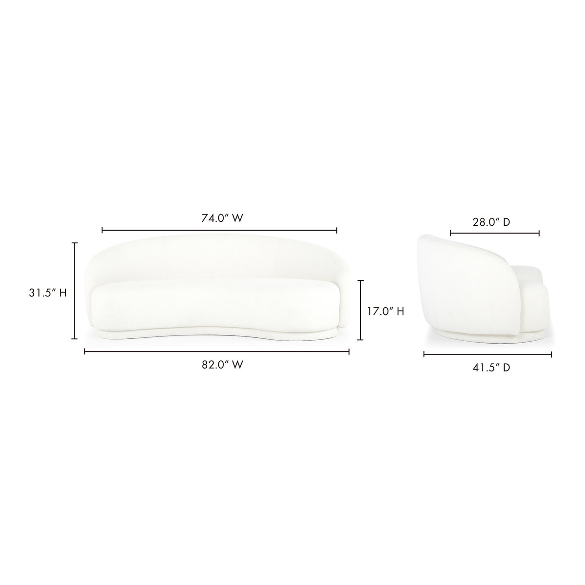 Excelsior Sofa Cream, Sofas & Sectional by Moe's Home, 82.25" width x 31.5" height x 41.5" depth View 12