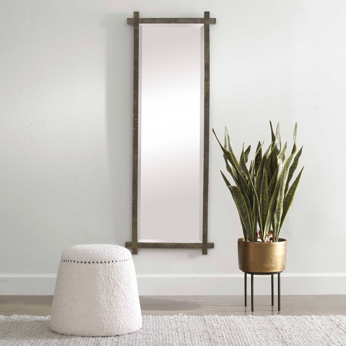 Abanu Ribbed Gold Dressing Mirror, Floor Mirror by Uttermost, 22" width x 60.25" height x 1.25" depth View 8