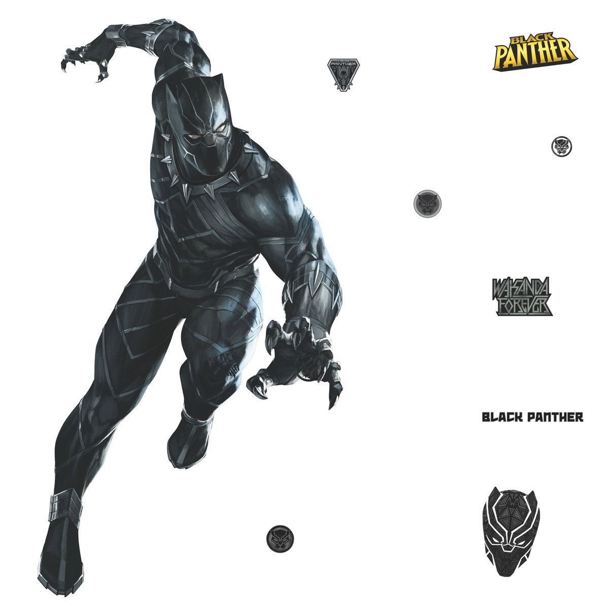 Black Panther Giant Wall Decals, by York Wall, 3' length x 1'5.25" width x 0.02" depth