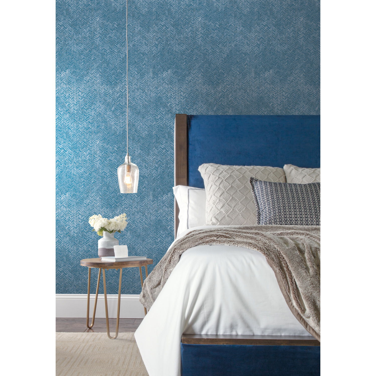 Fabric Chevron Teal Wallpaper large image 