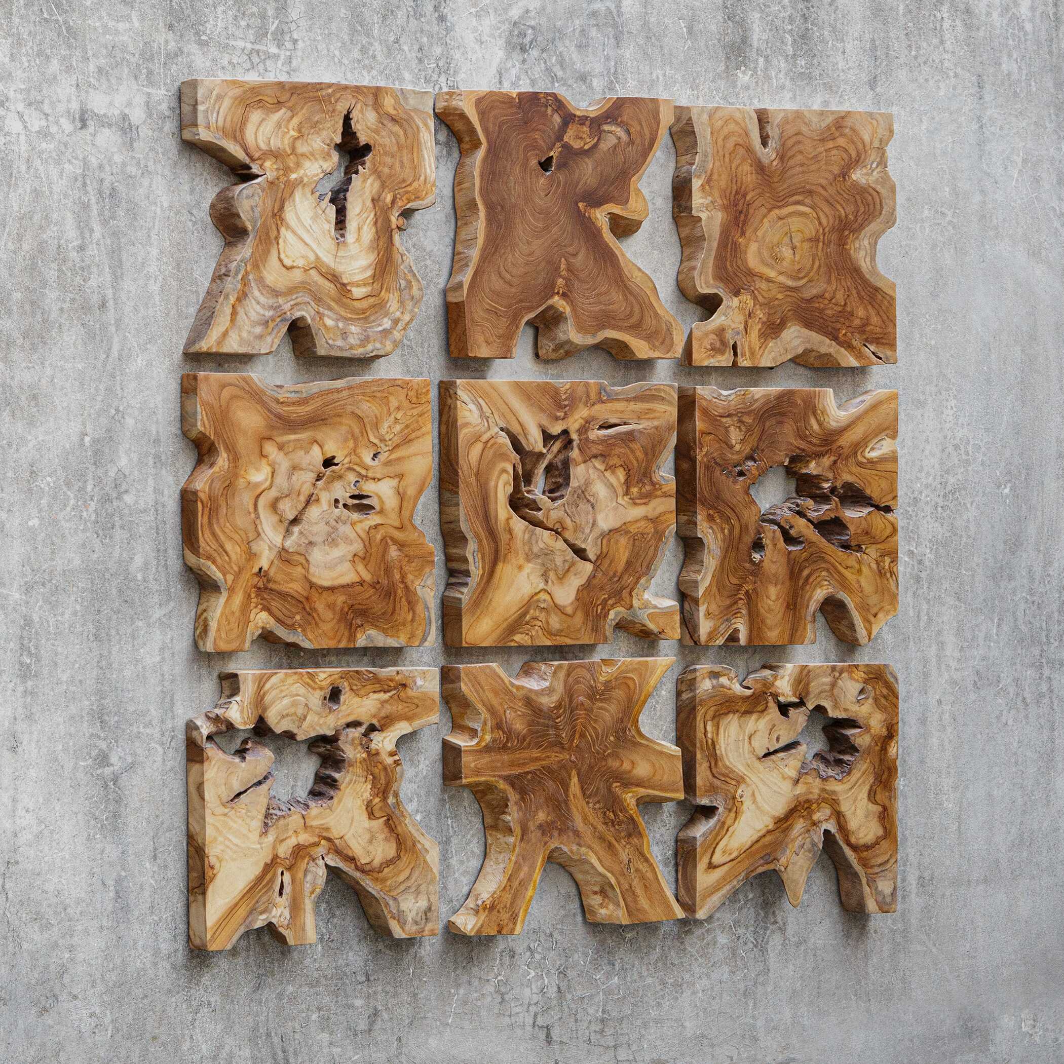 Talia Wood Wall Decor Set/9, Sculptural Wall Art by Uttermost, 16" width x 16" height x 1.37" depth View 4