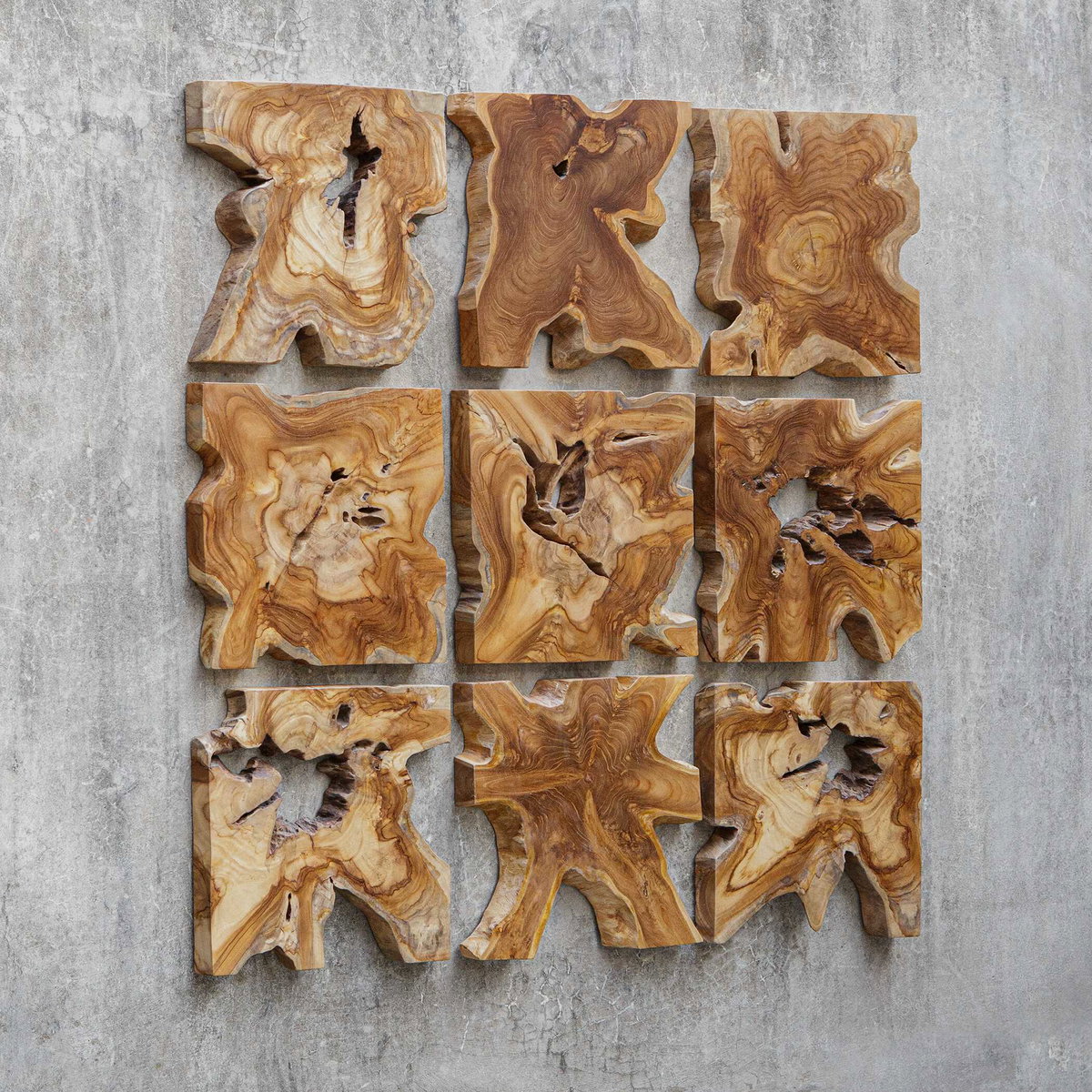 Talia Wood Wall Decor Set/9, Sculptural Wall Art by Uttermost, 16" width x 16" height x 1.37" depth View 4