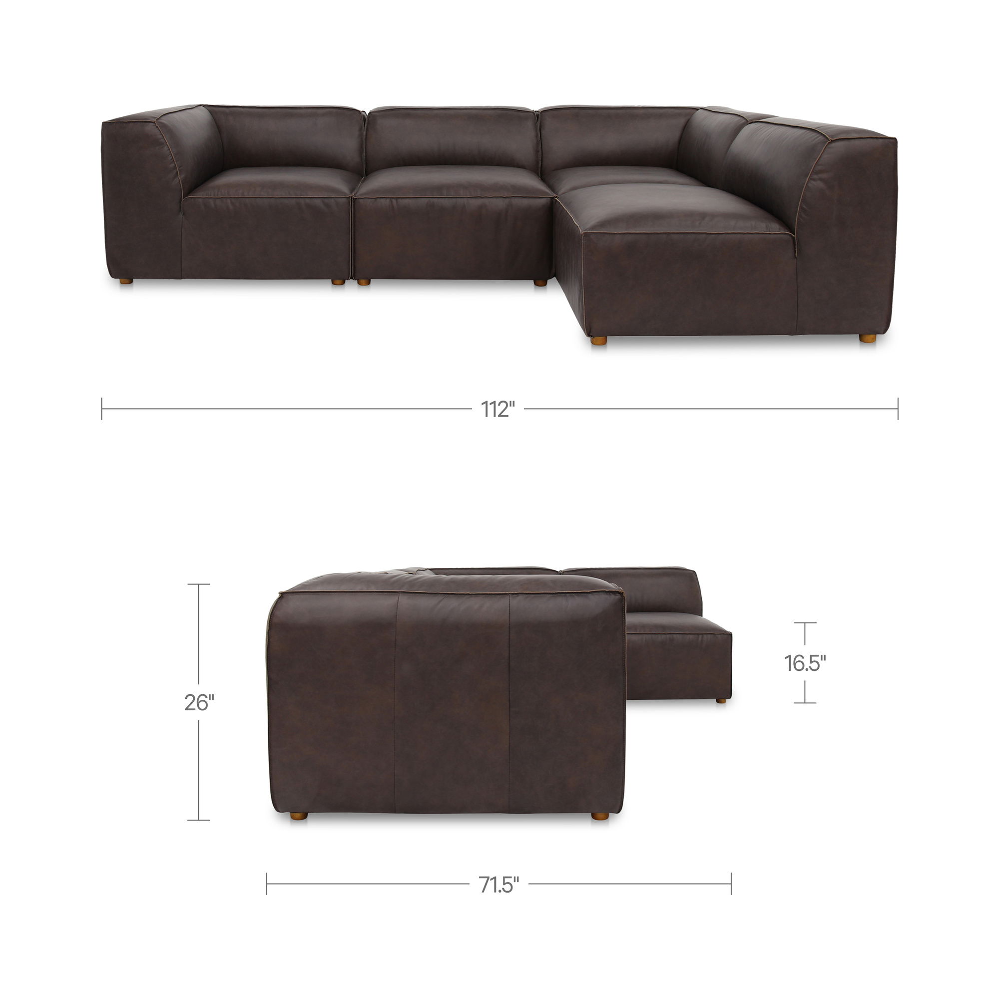 Form Signature Modular Sectional Espresso Brown Leather, Sectional Sofa by Moe's Home, 112" width x 26" height x 71.5" depth View 8